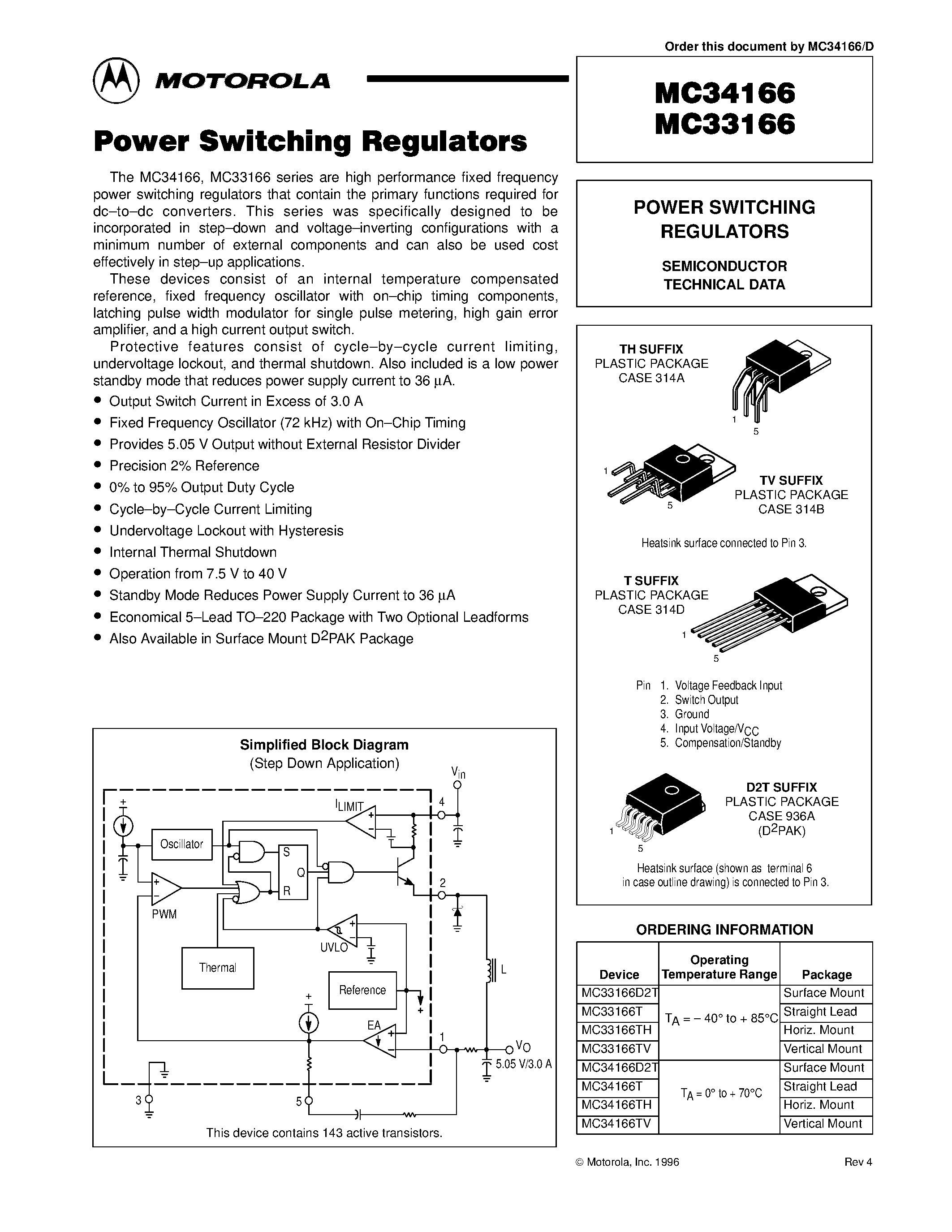Datasheet MC33166 - POWER SWITCHING REGULATORS page 1