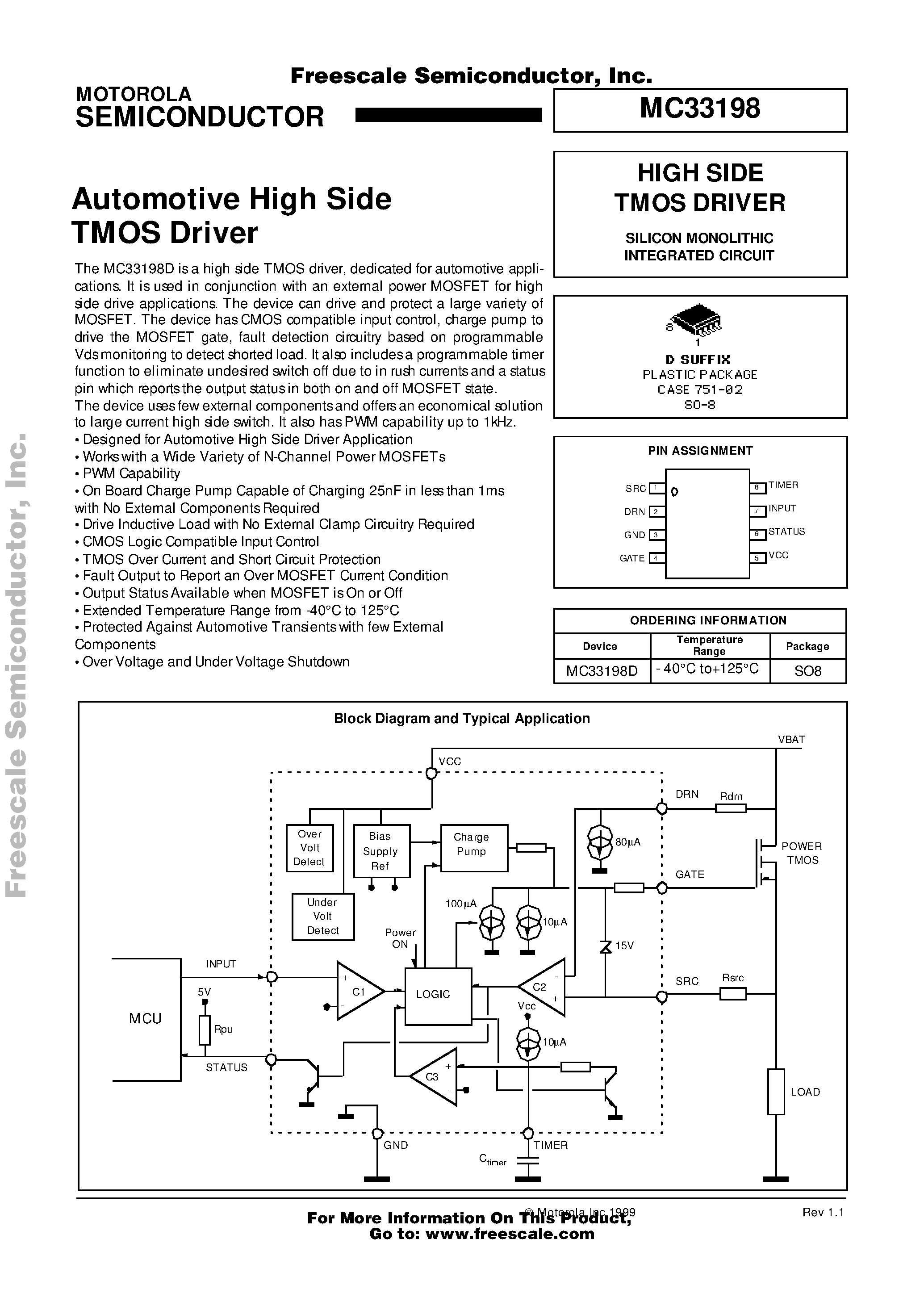 Datasheet MC33198 - Automotive High Side TMOS Driver page 1