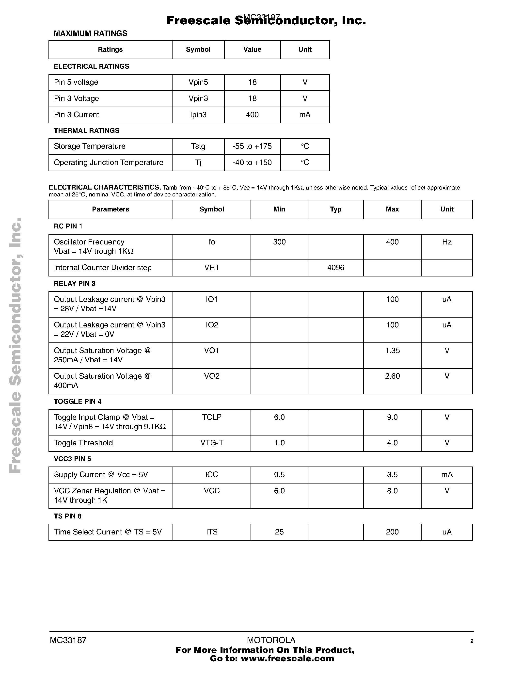Datasheet MC33187 - Long Duration Automotive Timer page 2
