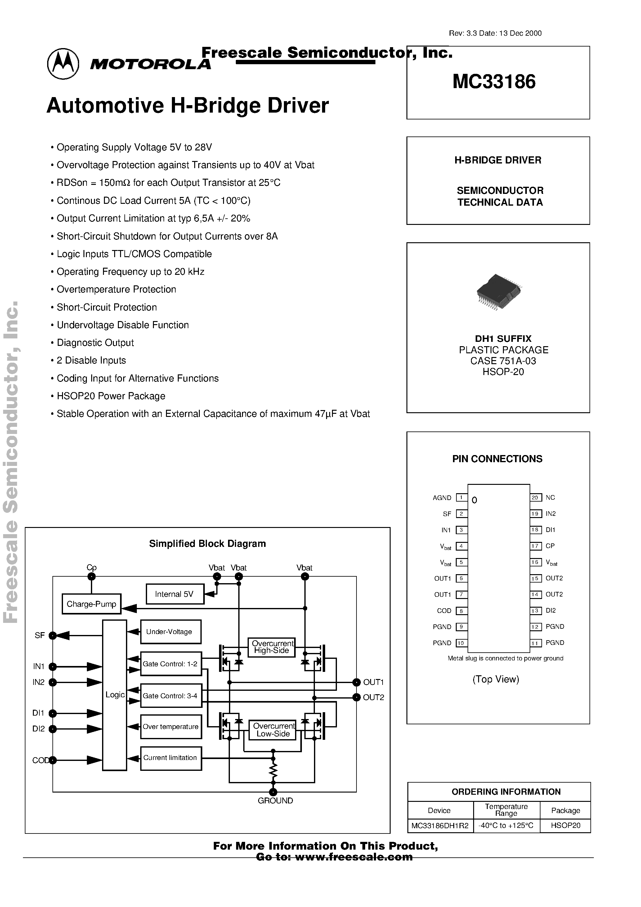Datasheet MC33186 - Automotive H-Bridge Driver page 1