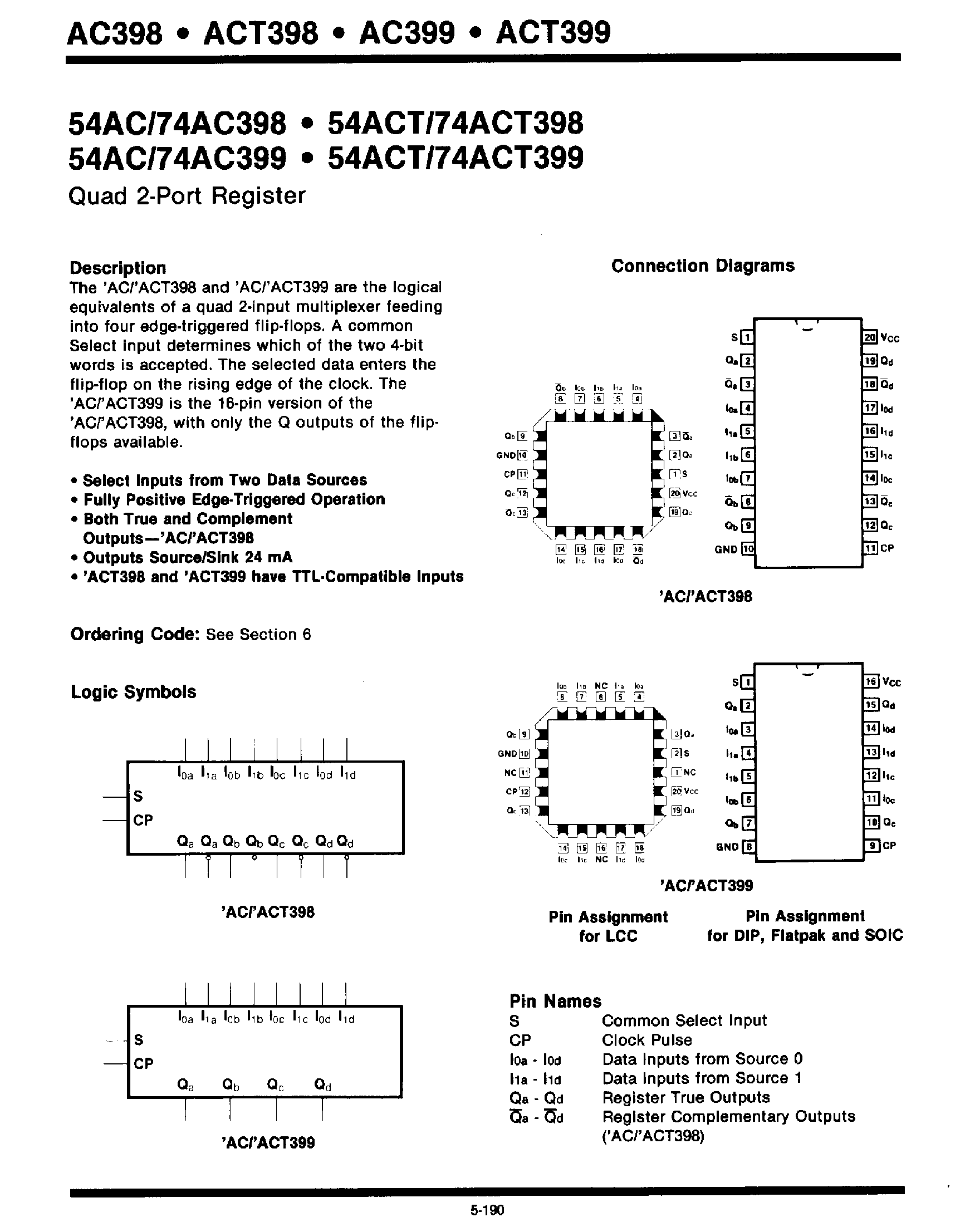 Datasheet 74AC398 - (74AC399) Quad 2 Port Register page 1