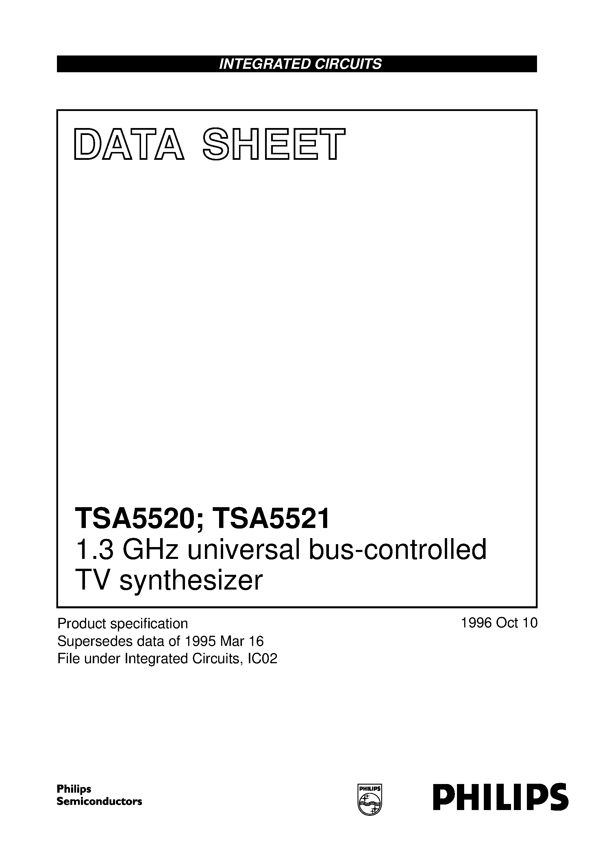Datasheet TSA5520 - (TSA5521) 1.3 GHz universal bus-controlled TV synthesizer page 1