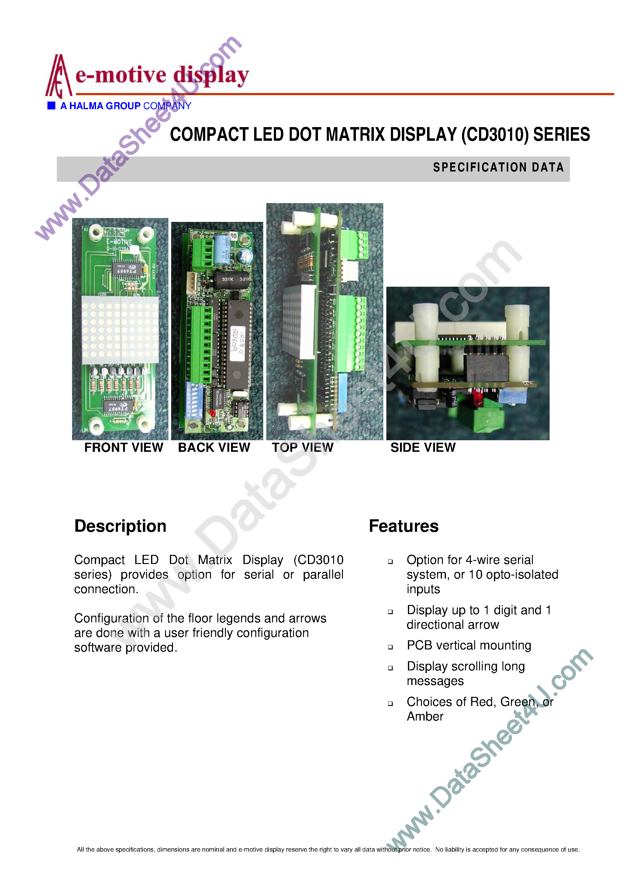 Datasheet CD3010 - Compact LED Dot Matrix Display Series page 1