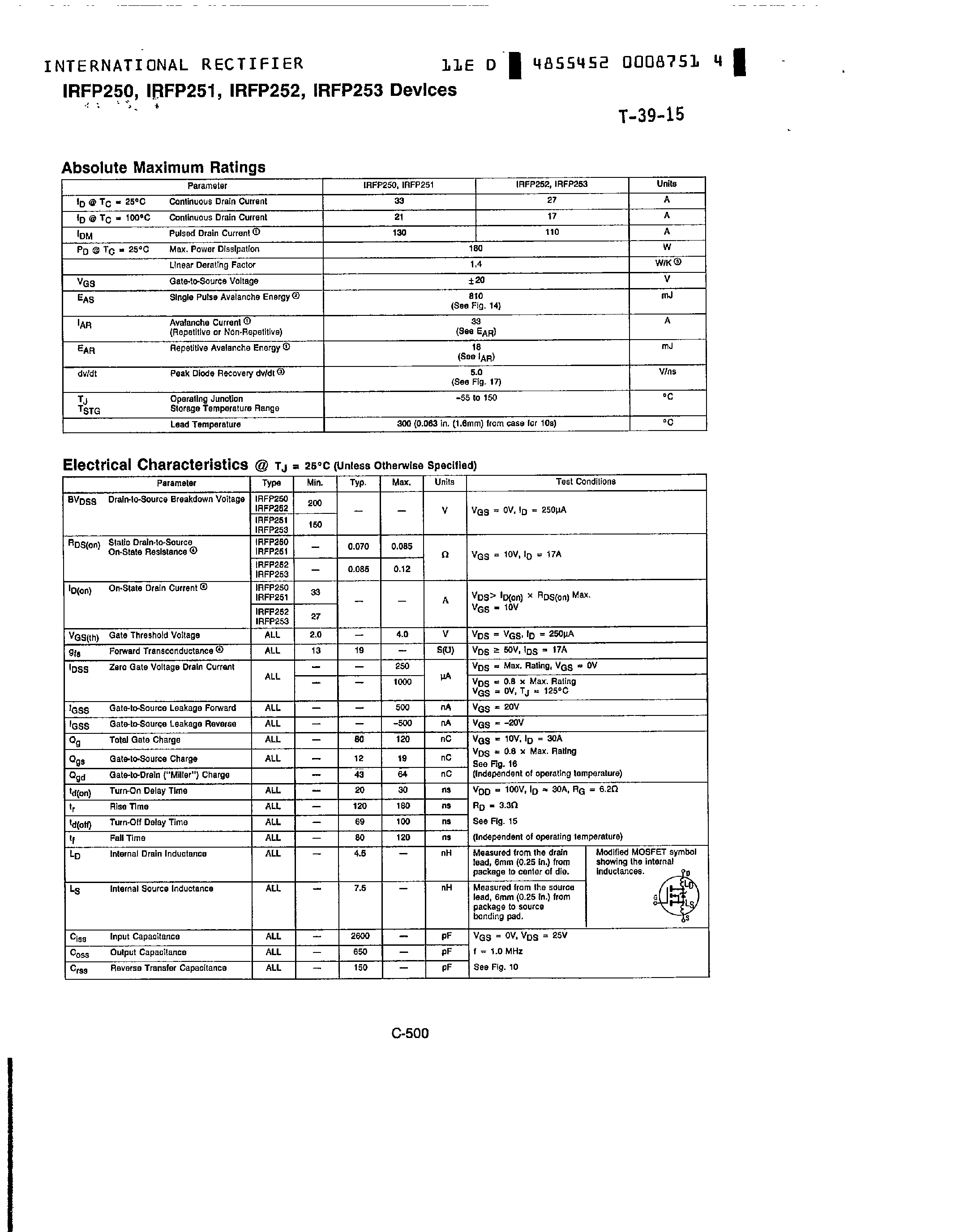 Datasheet IRFP251 - (IRFP252 / IRFP253) N-Channel(Hexfet Transistors) page 2