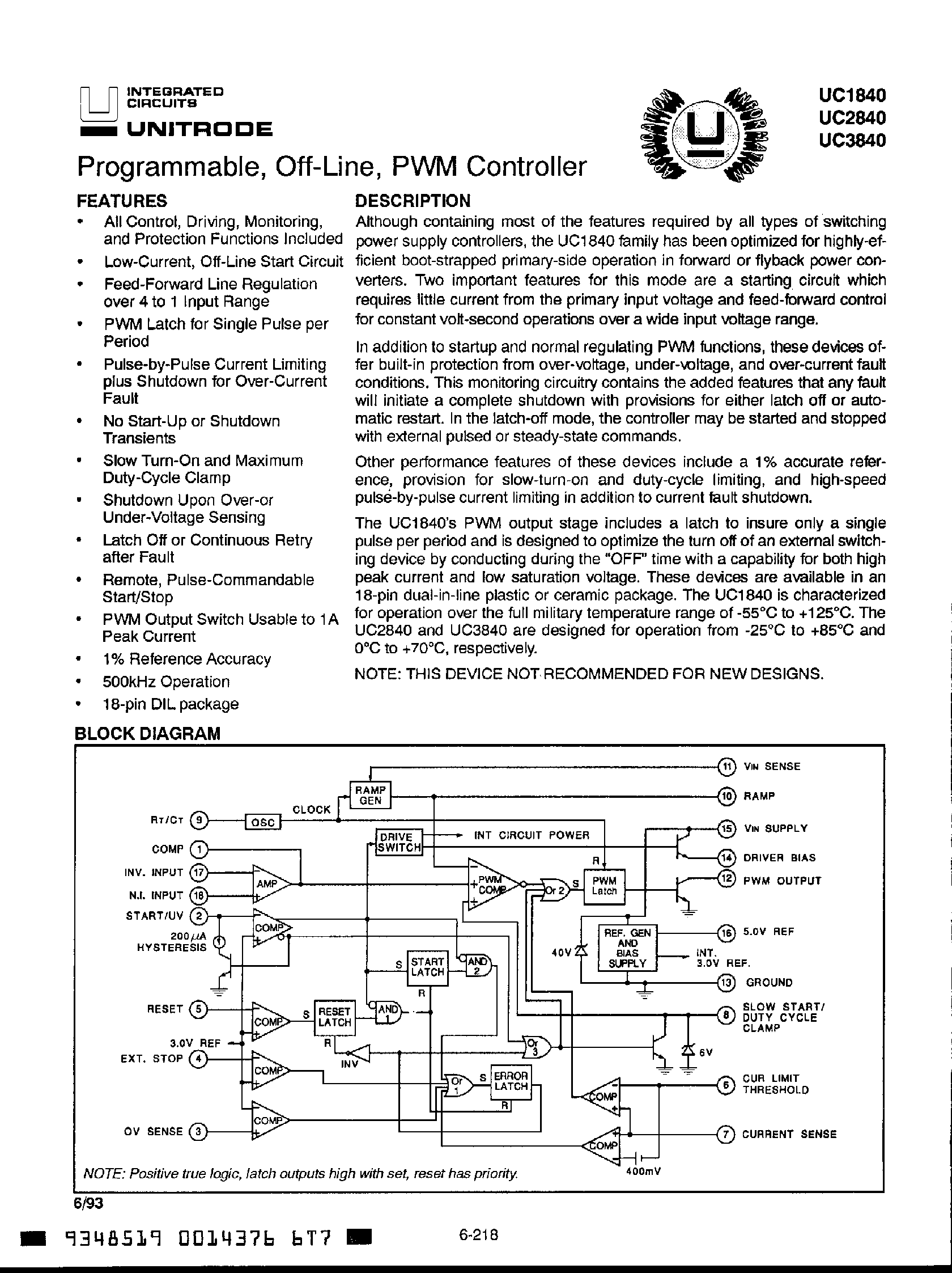 Datasheet UC2840 - PWM Controller page 1