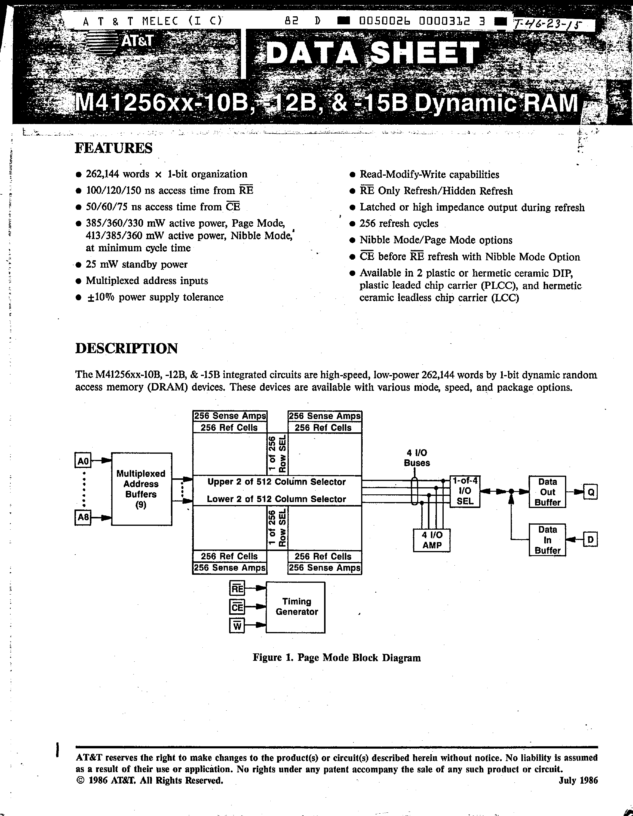 Datasheet M41256xx - DRAM page 1