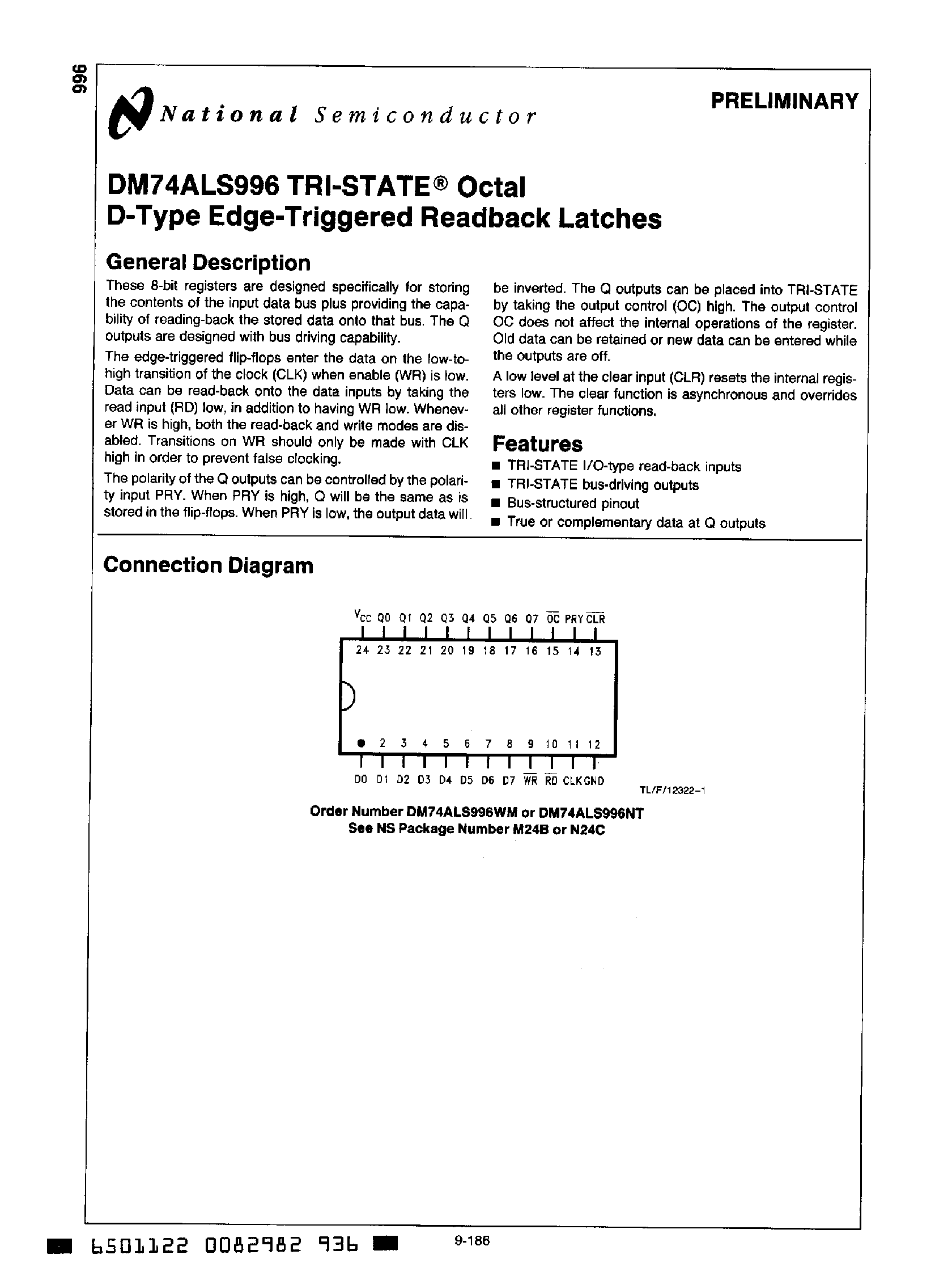 Datasheet DM74ALS996 - D Type Edge Triggered Readback Latches page 1