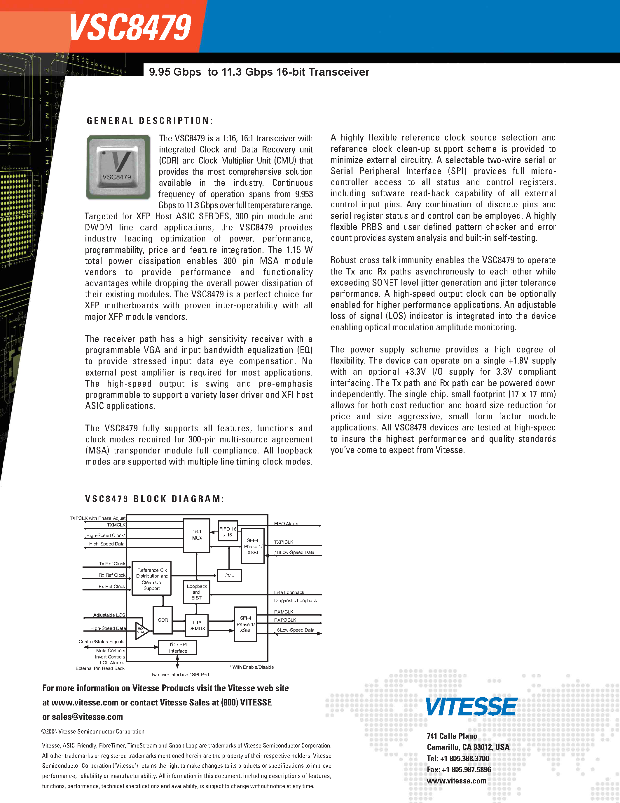 Datasheet VSC8479 - 9.95 Gbps to 11.3 Gbps 16 Bit Transceiver page 2