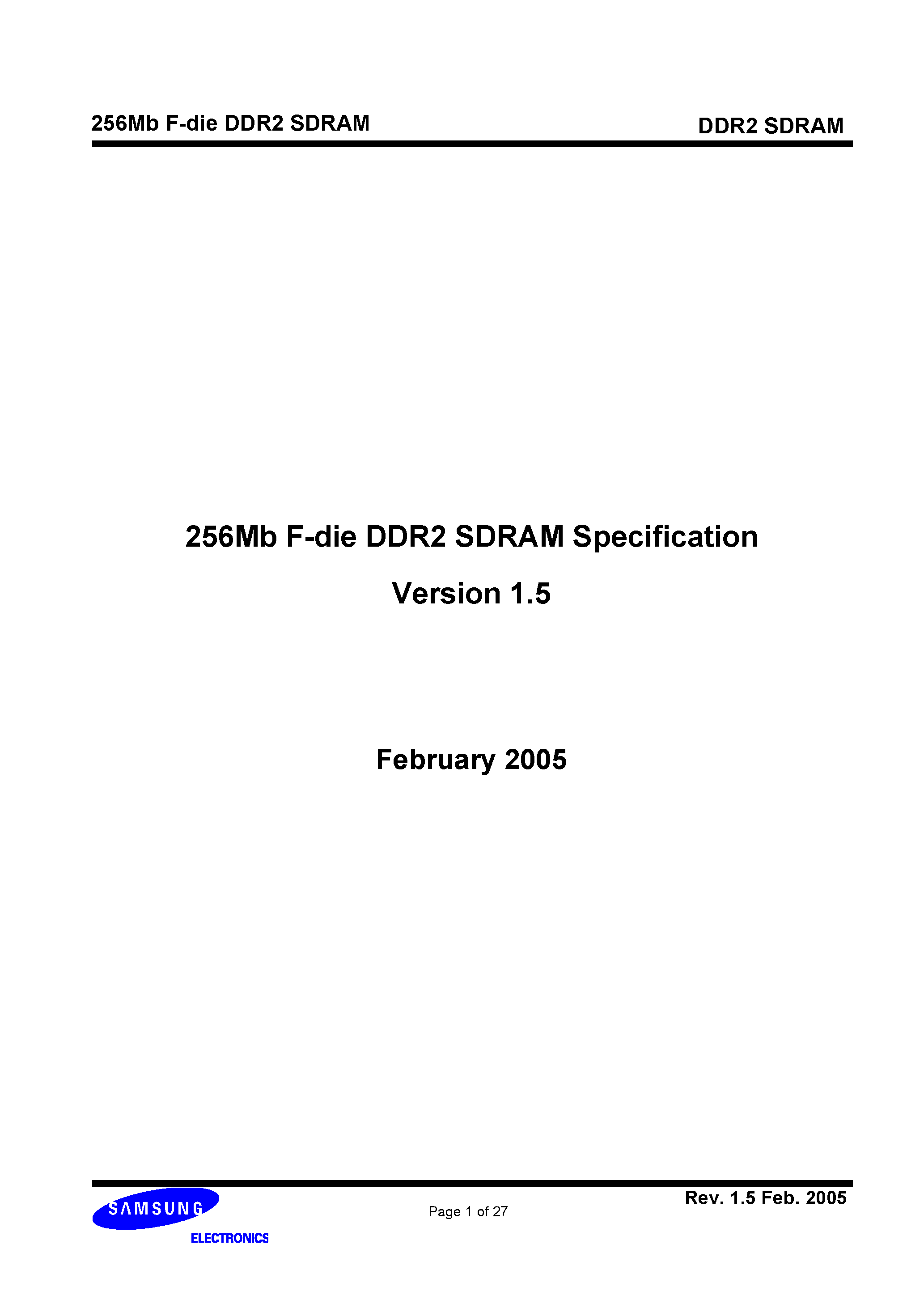 Datasheet K4T56043QF - 256Mb F-die DDR2 SDRAM page 1