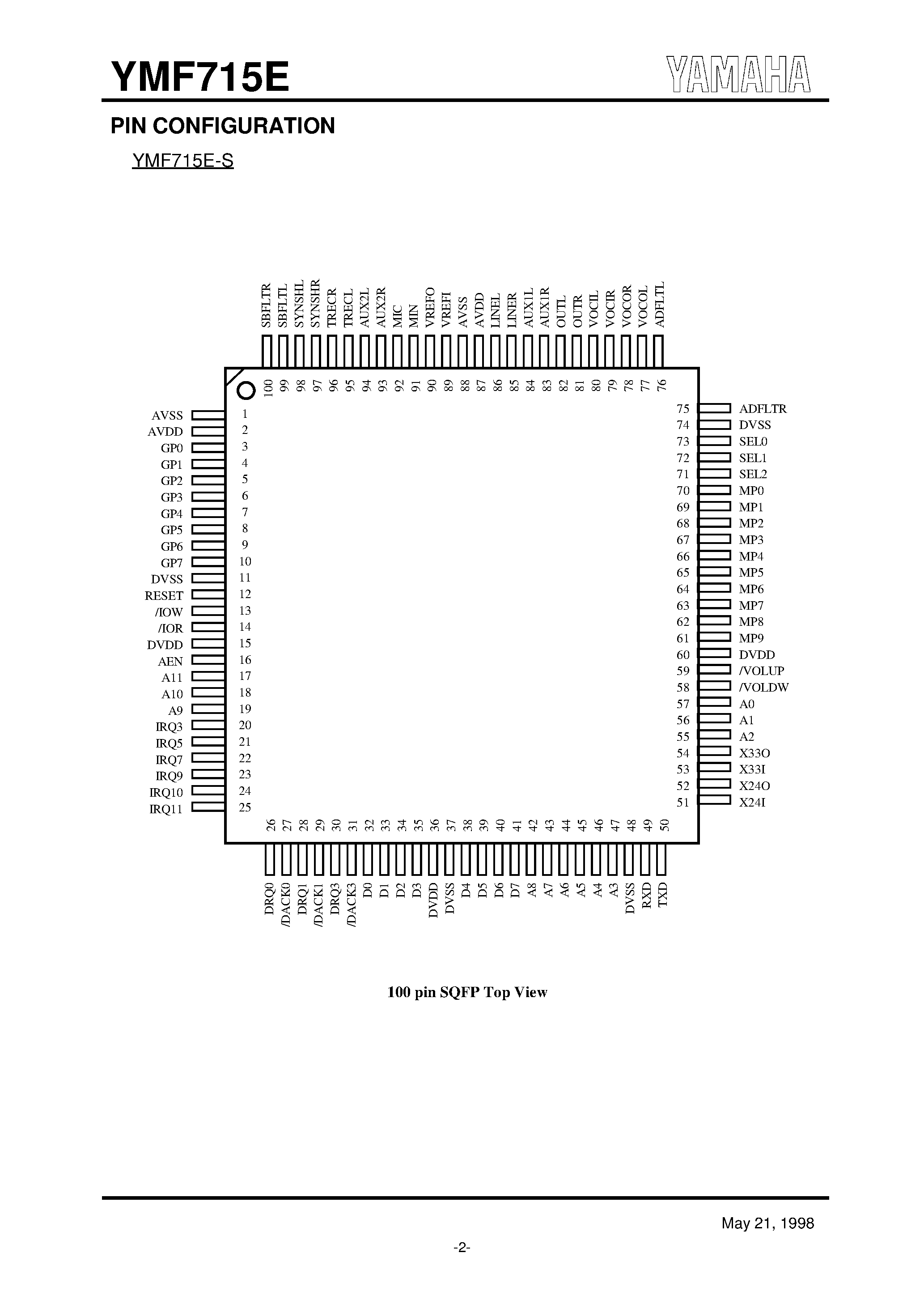Datasheet YMF715E - OPL3 Single Chip Audio System 3 page 2