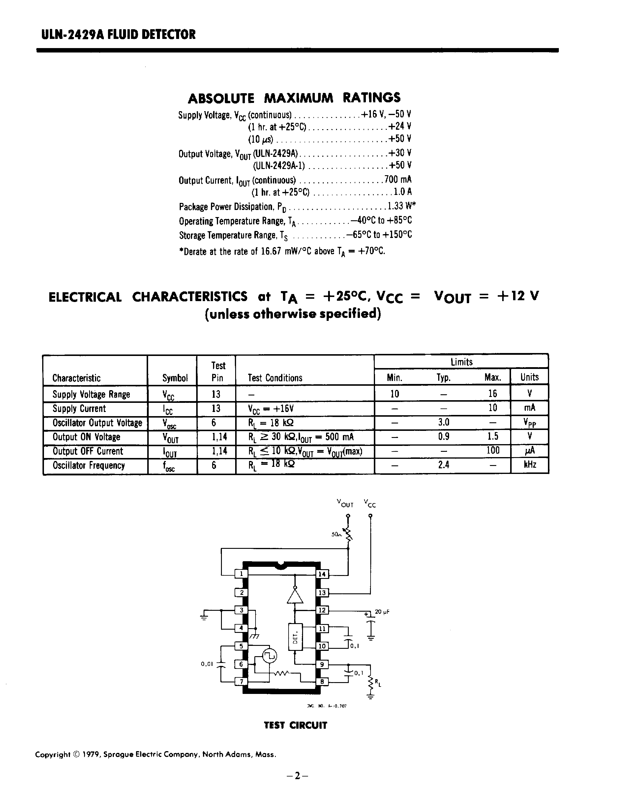 Datasheet ULN2429A - Fluid Detector page 2