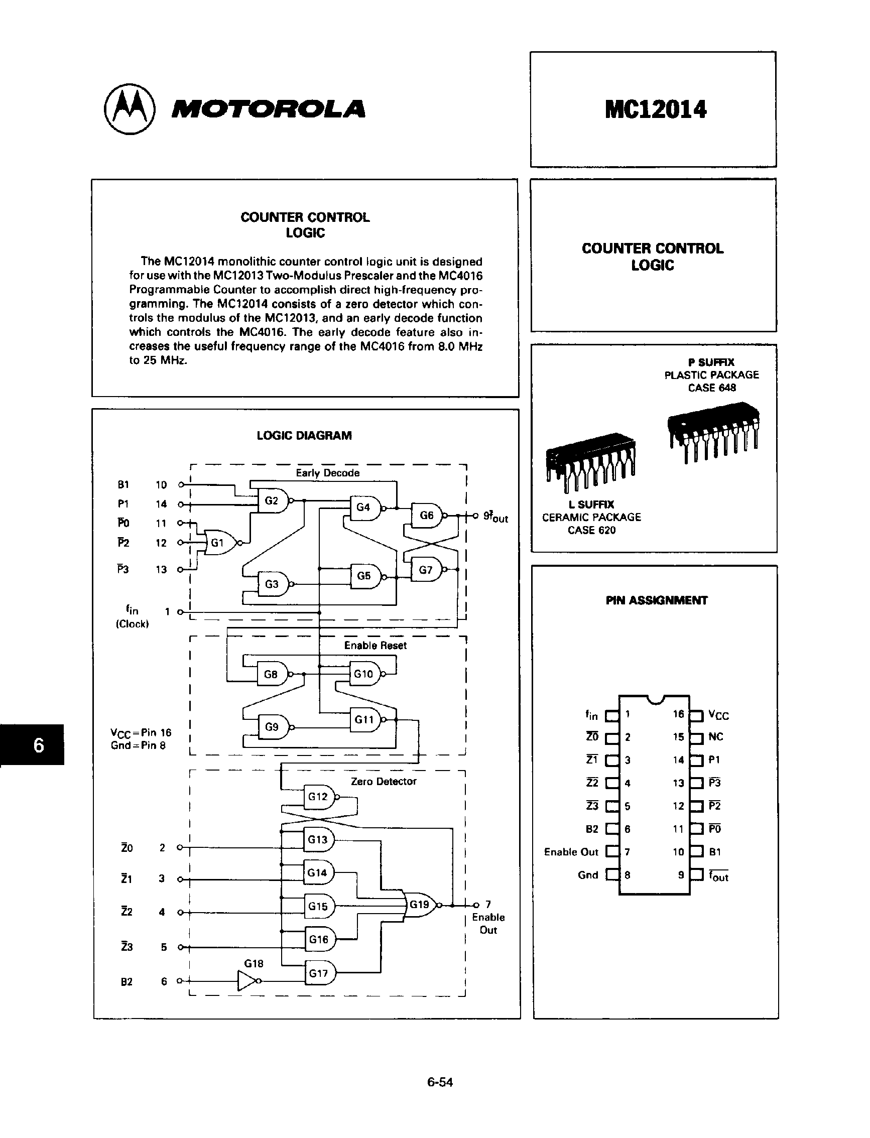 Даташит MC12014 - Counter Control Logic страница 1