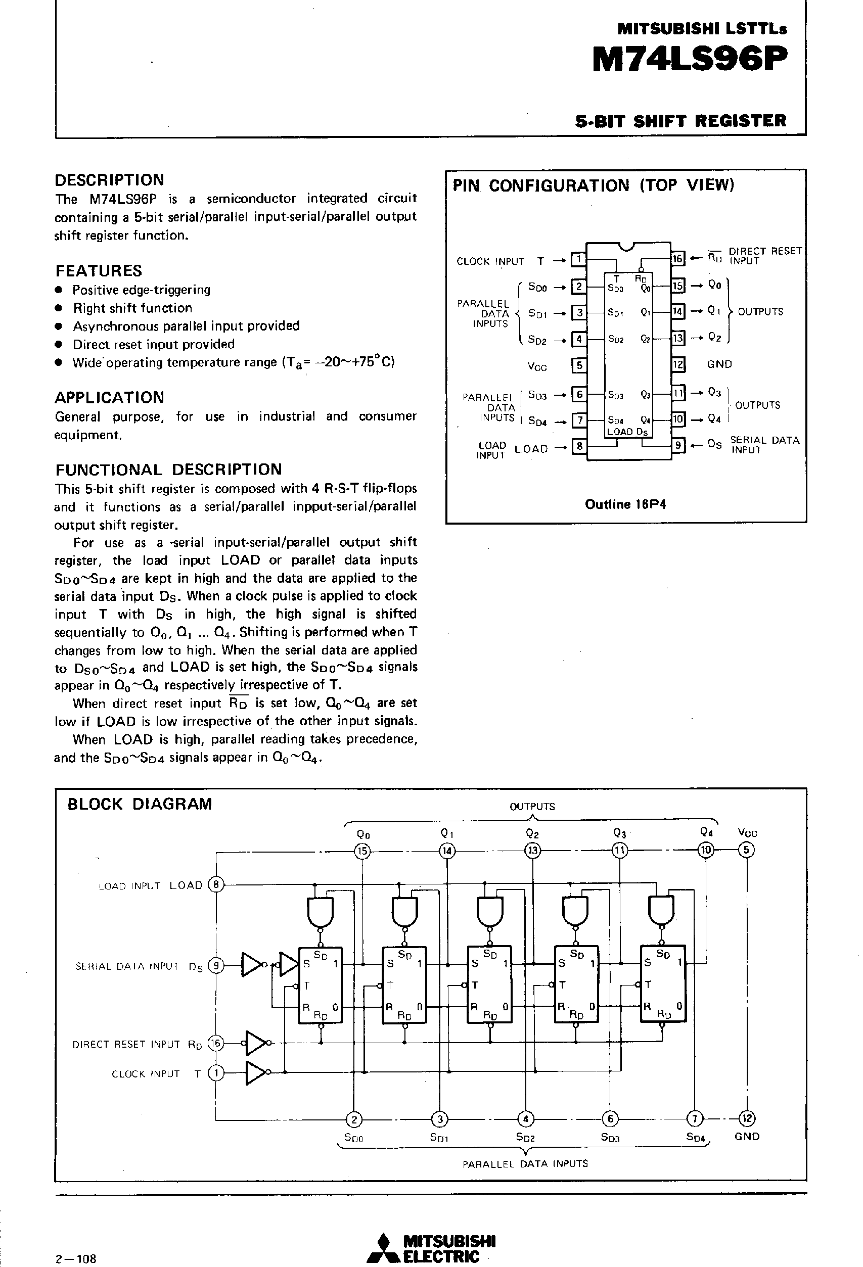 Даташит M74LS96P - 5 Bit Shift Registers страница 1