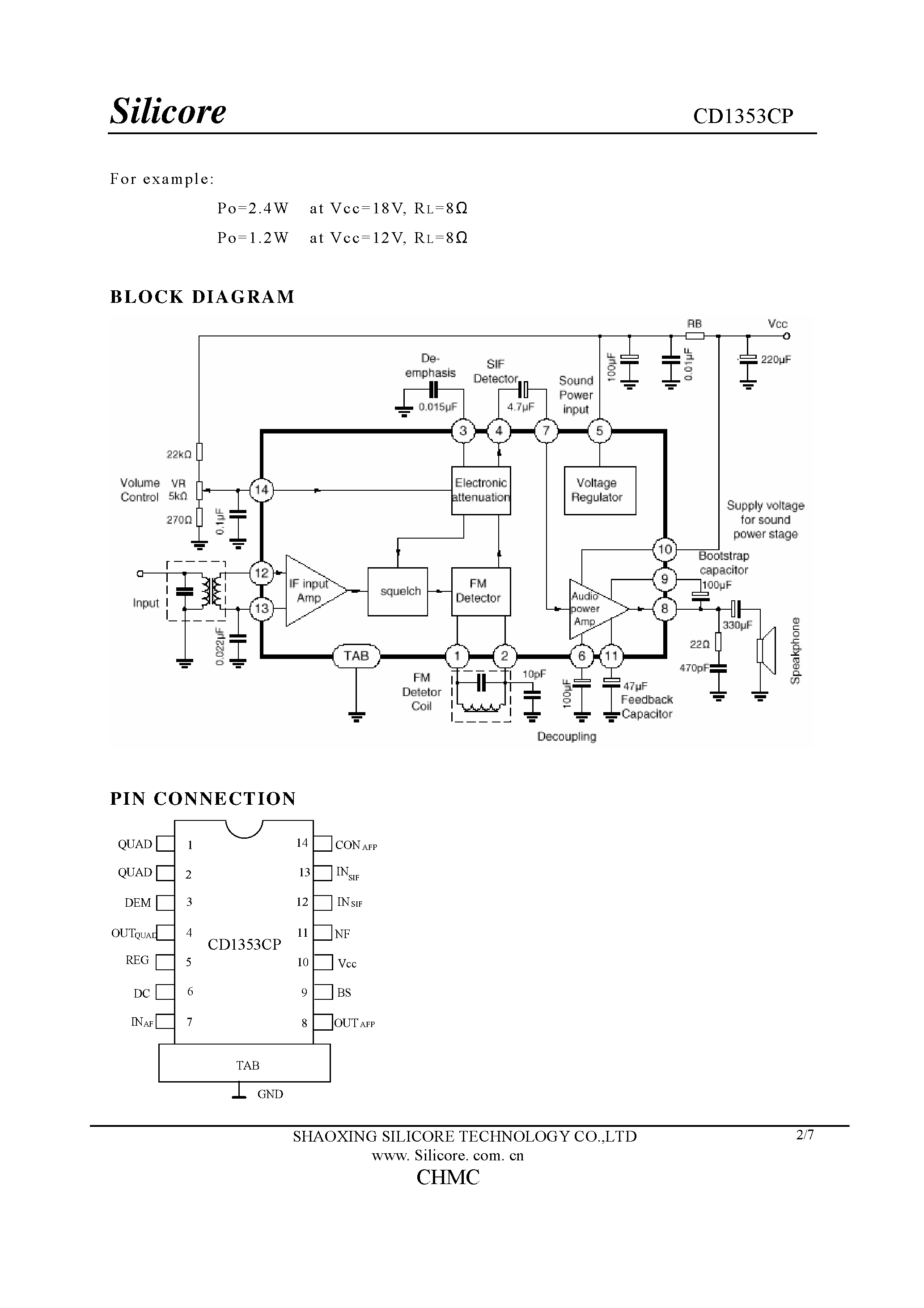 Datasheet CD1353CP - 2.4W Audio Amplifier / SIF Amplifier and Detector page 2