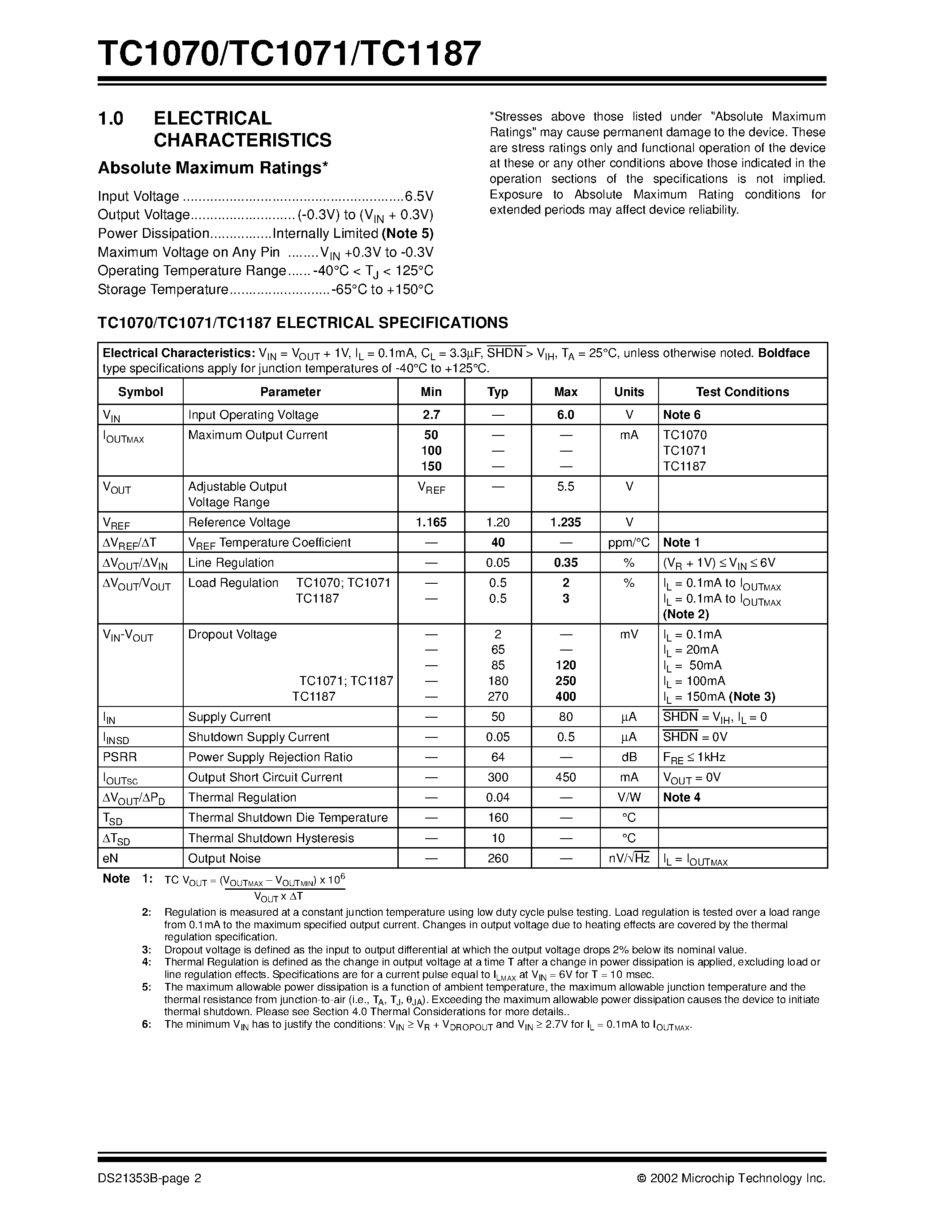 Datasheet TC1070 - (TC1071) Adjustable CMOS LDOs with Shutdown page 2