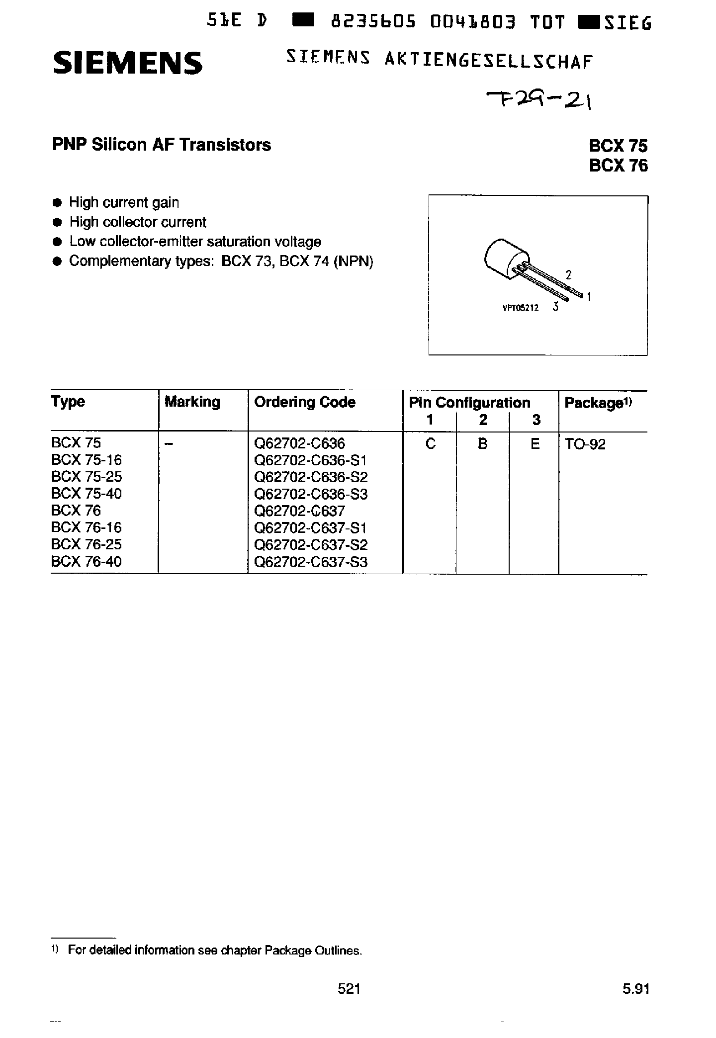 Datasheet BCX76 - PNP Silicon AF Transistors page 1