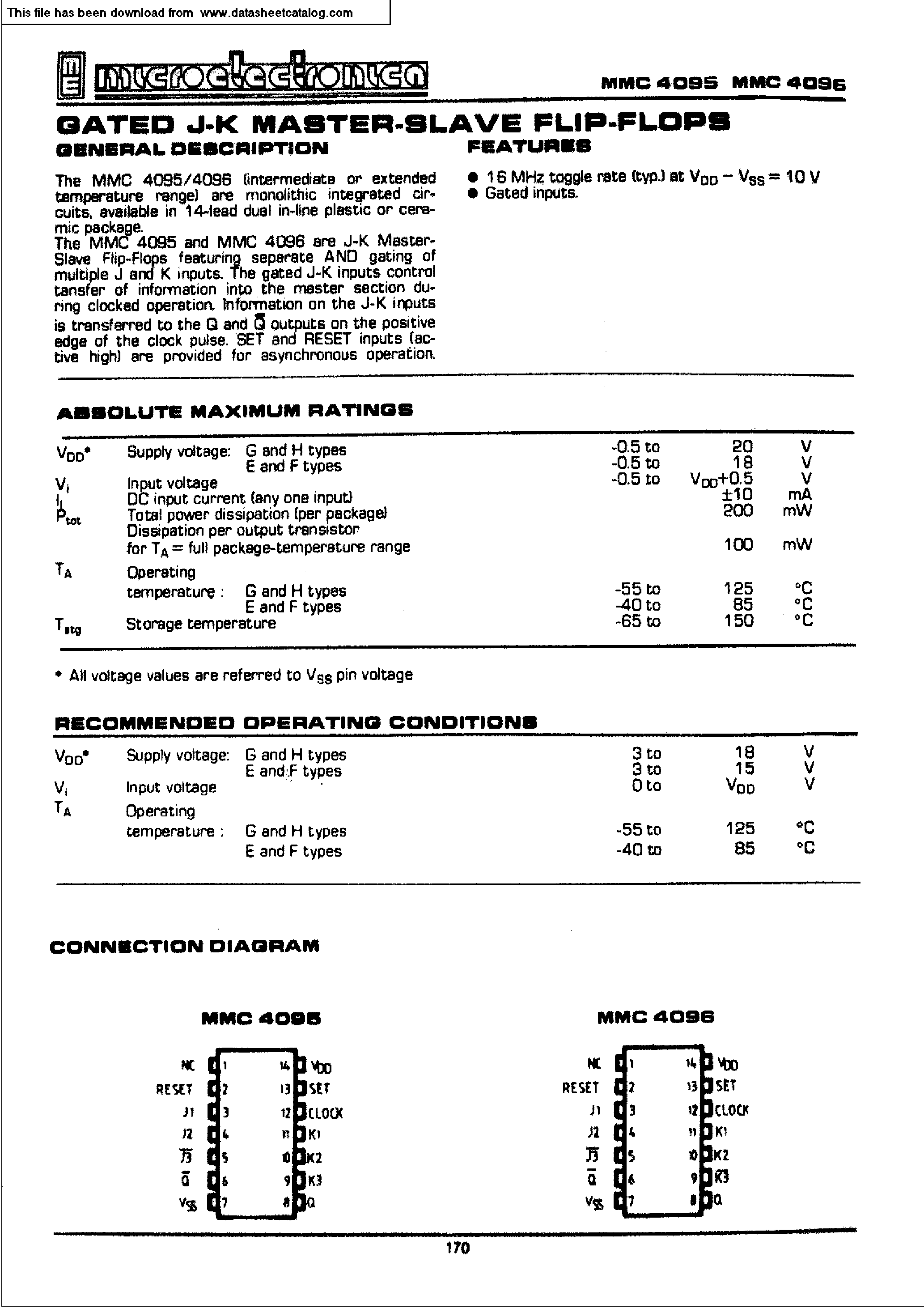Datasheet MMC4095 - (MMC4096) GATED J-K MASTER SLAVE FLIP FLOPS page 1