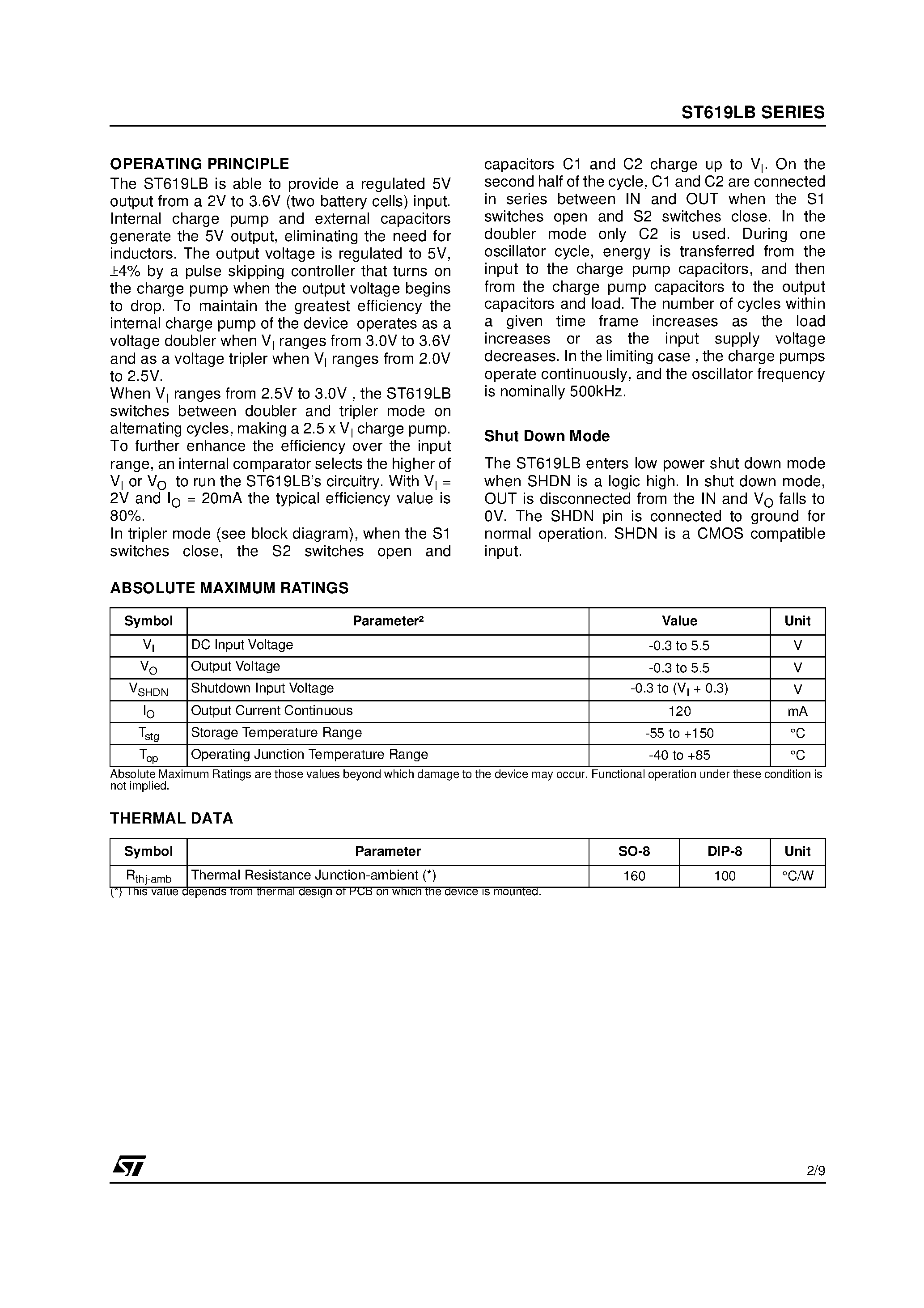 Datasheet ST619LB - DC-DC CONVERTER REGULATED 5V CHARGE PUMP page 2