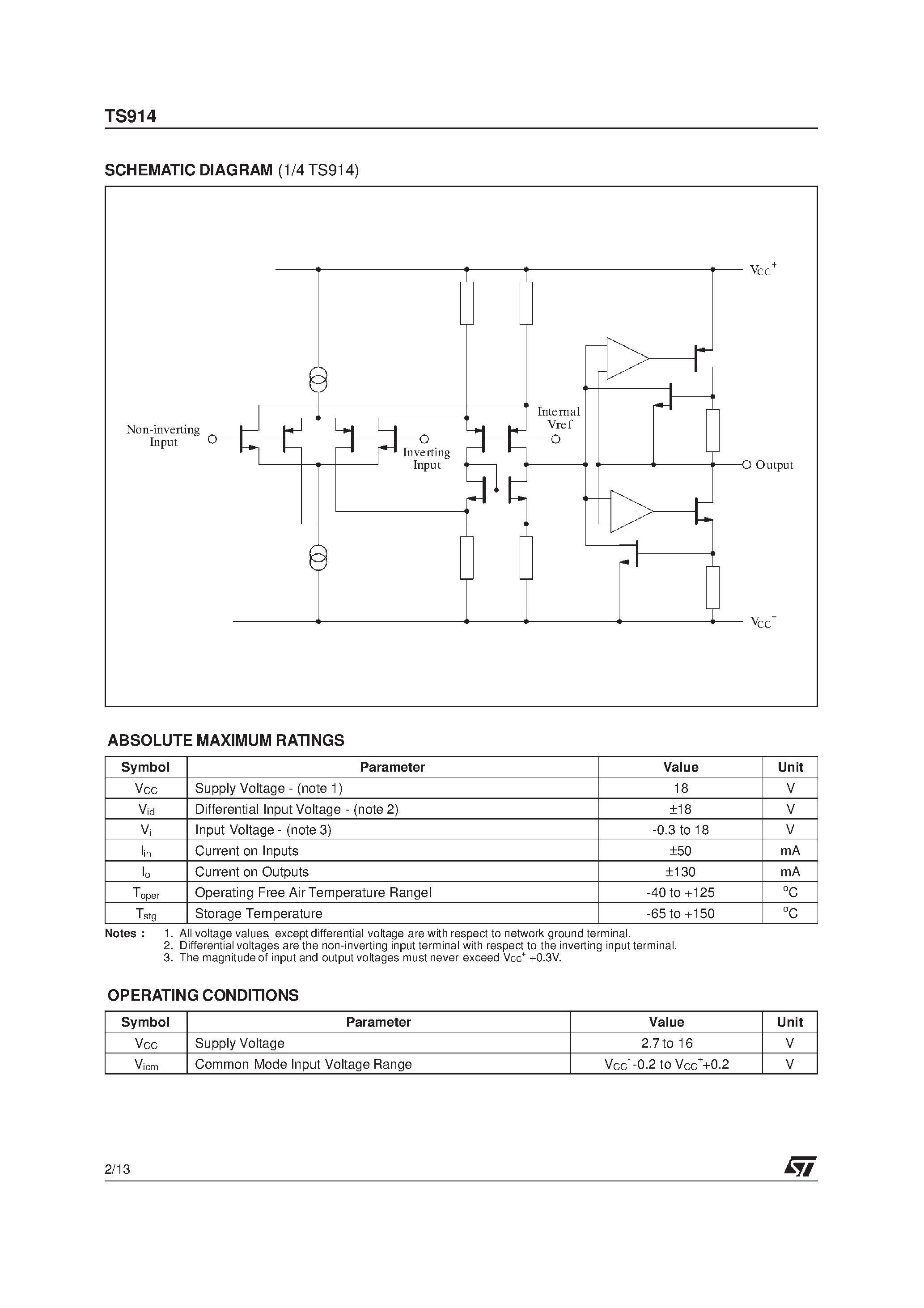Datasheet TS914 - RAIL TO RAIL CMOS QUAD OPERATIONAL AMPLIFIER page 2