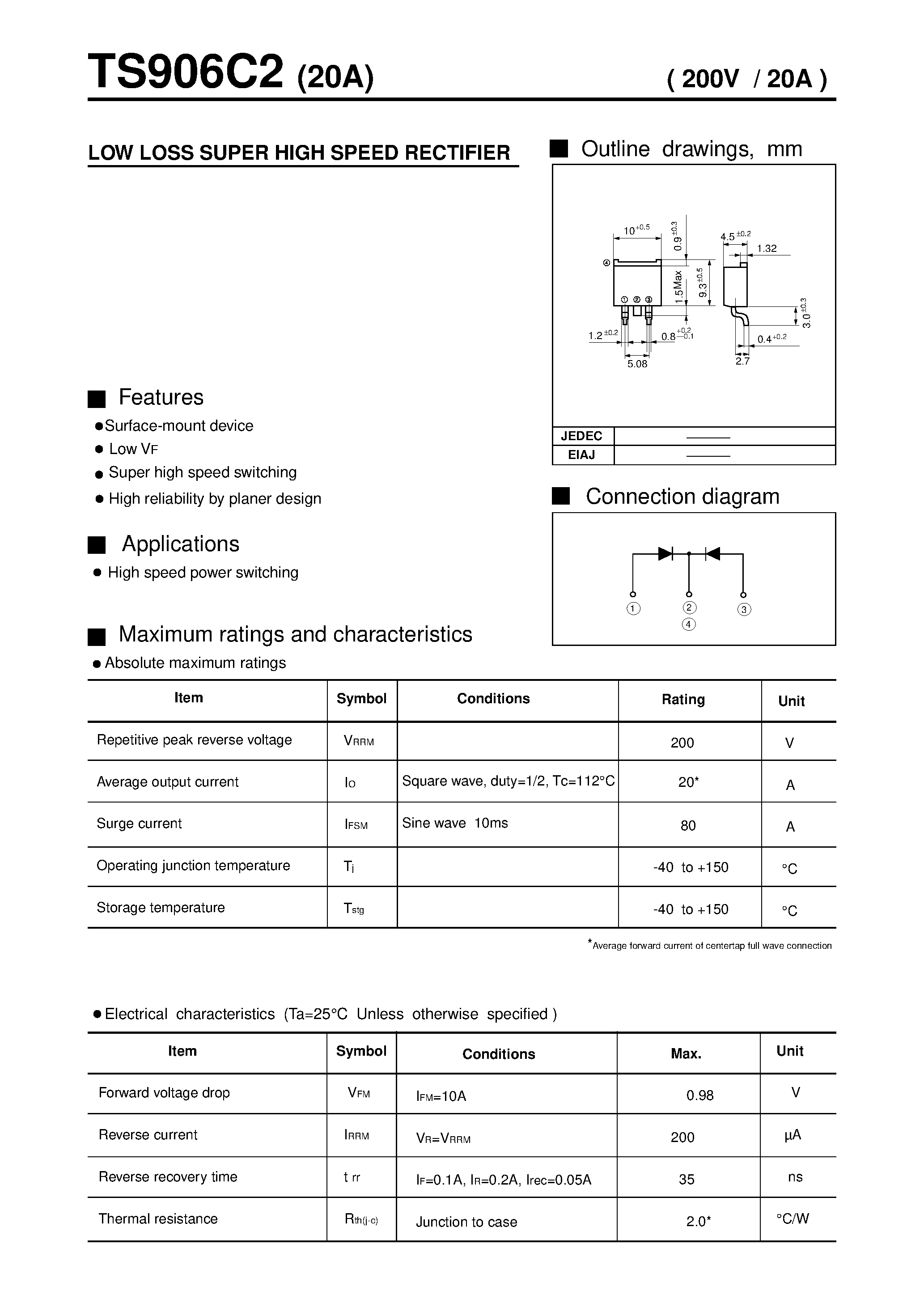 Datasheet TS906C2 - LOW LOSS SUPER HIGH SPEED RECTIFIER page 1