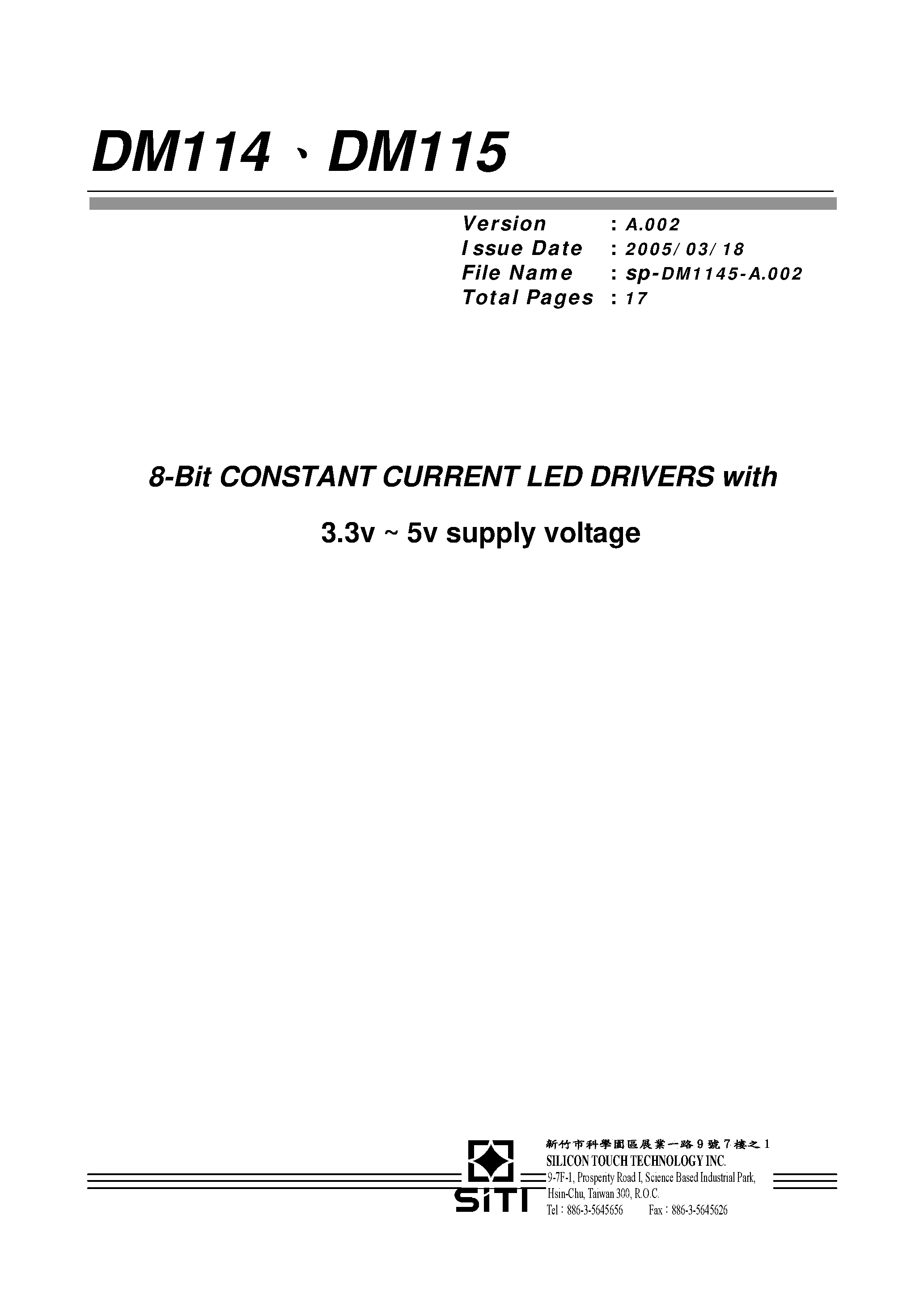 Datasheet DM114 - (DM114) 8-Bit Constant Current LED Drivers page 1