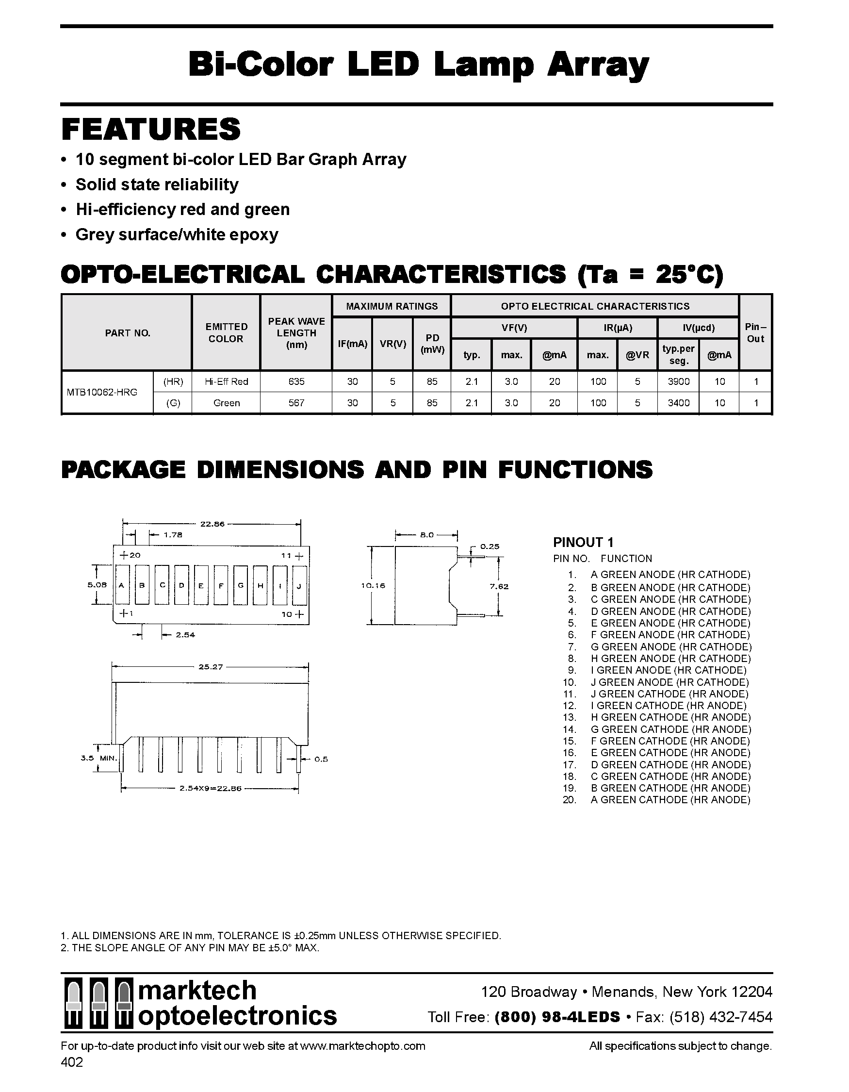 Datasheet MTB10062 - Bi-Color LED Lamp Array page 1