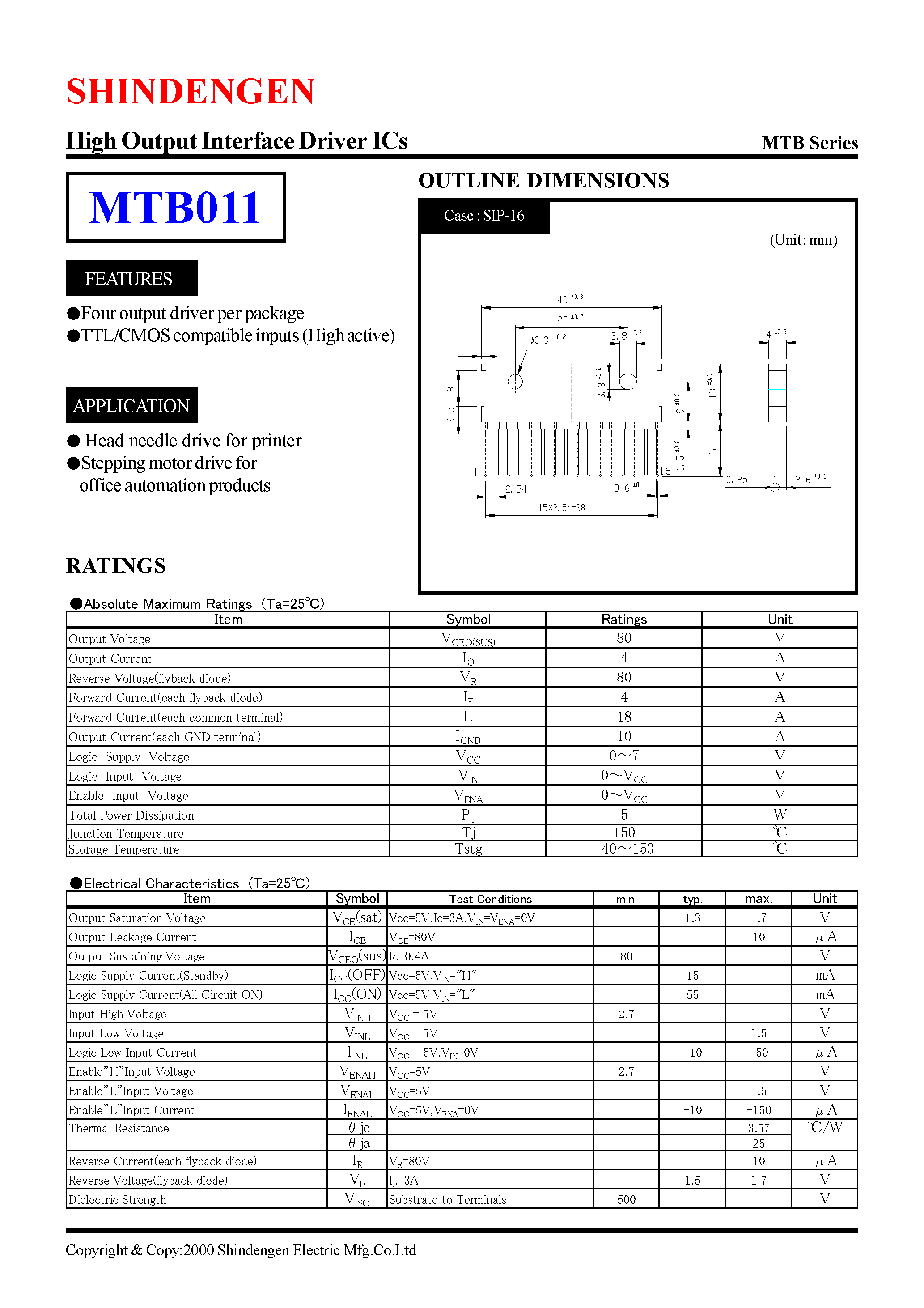 Datasheet MTB011 - High Output Interface Driver ICs page 1