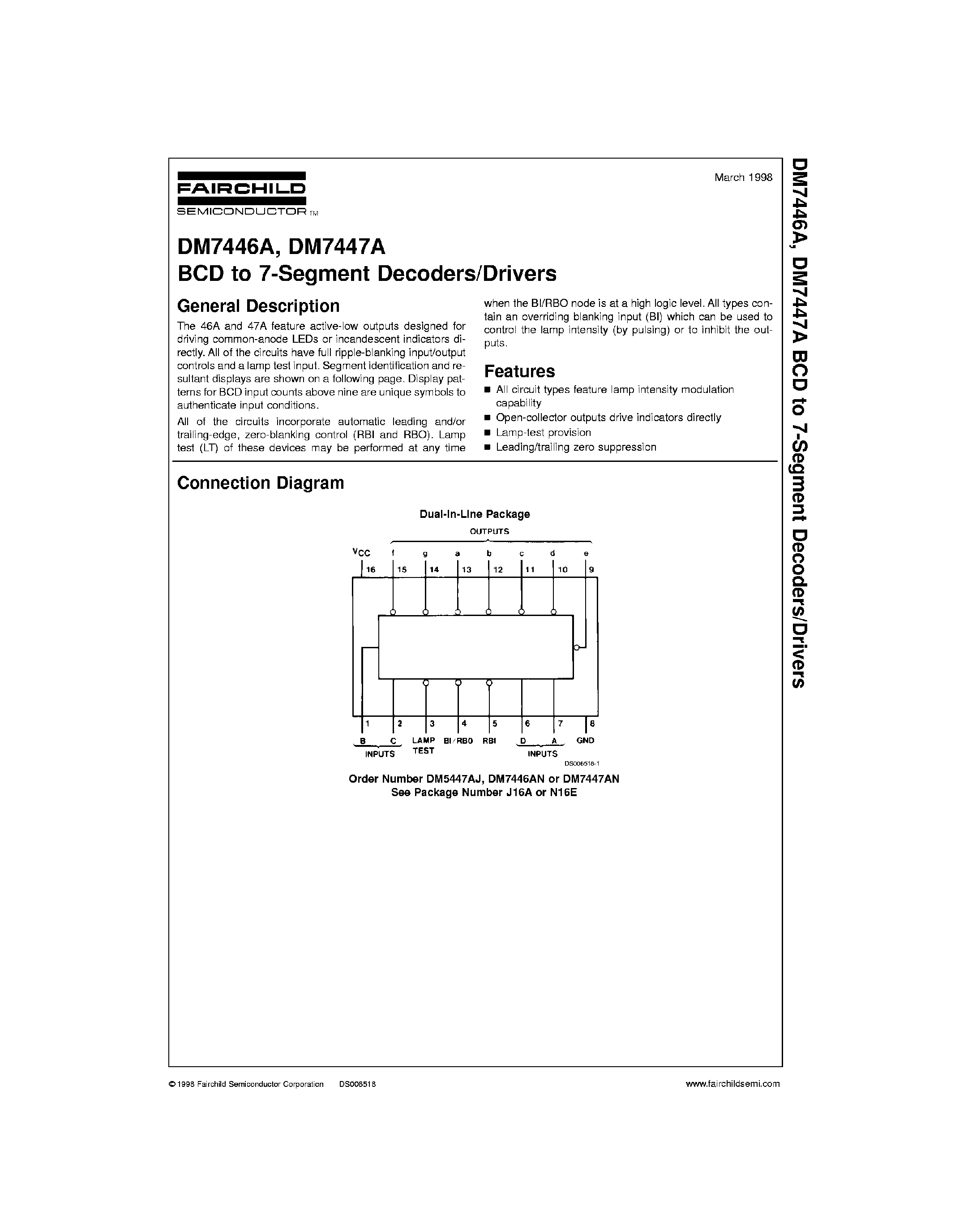 Datasheet 7447 - BCD to 7-Segment Decoders/Drivers page 1