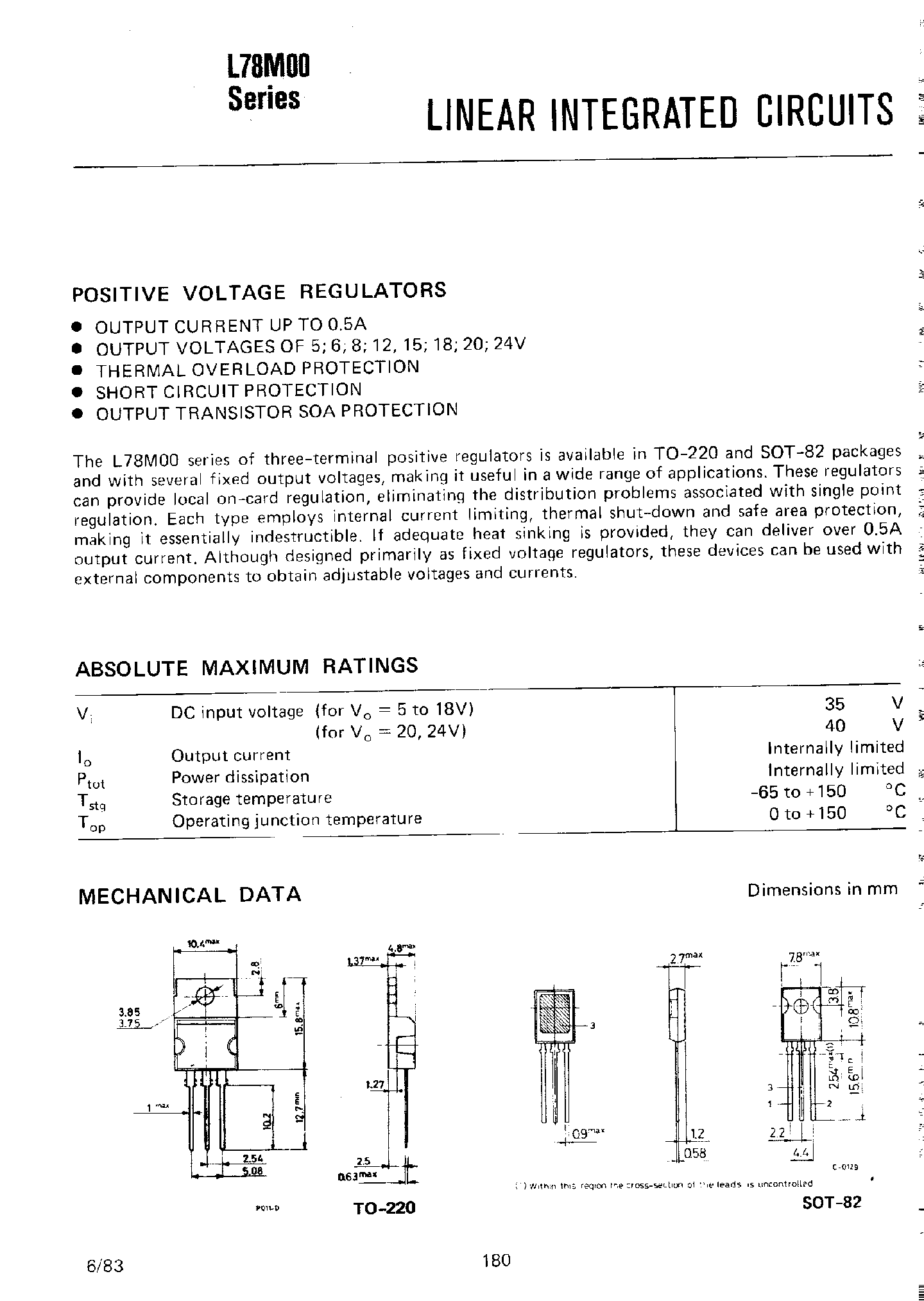 Даташит L7805CV - L78M00 Series / Liner Integrated Circuits страница 1