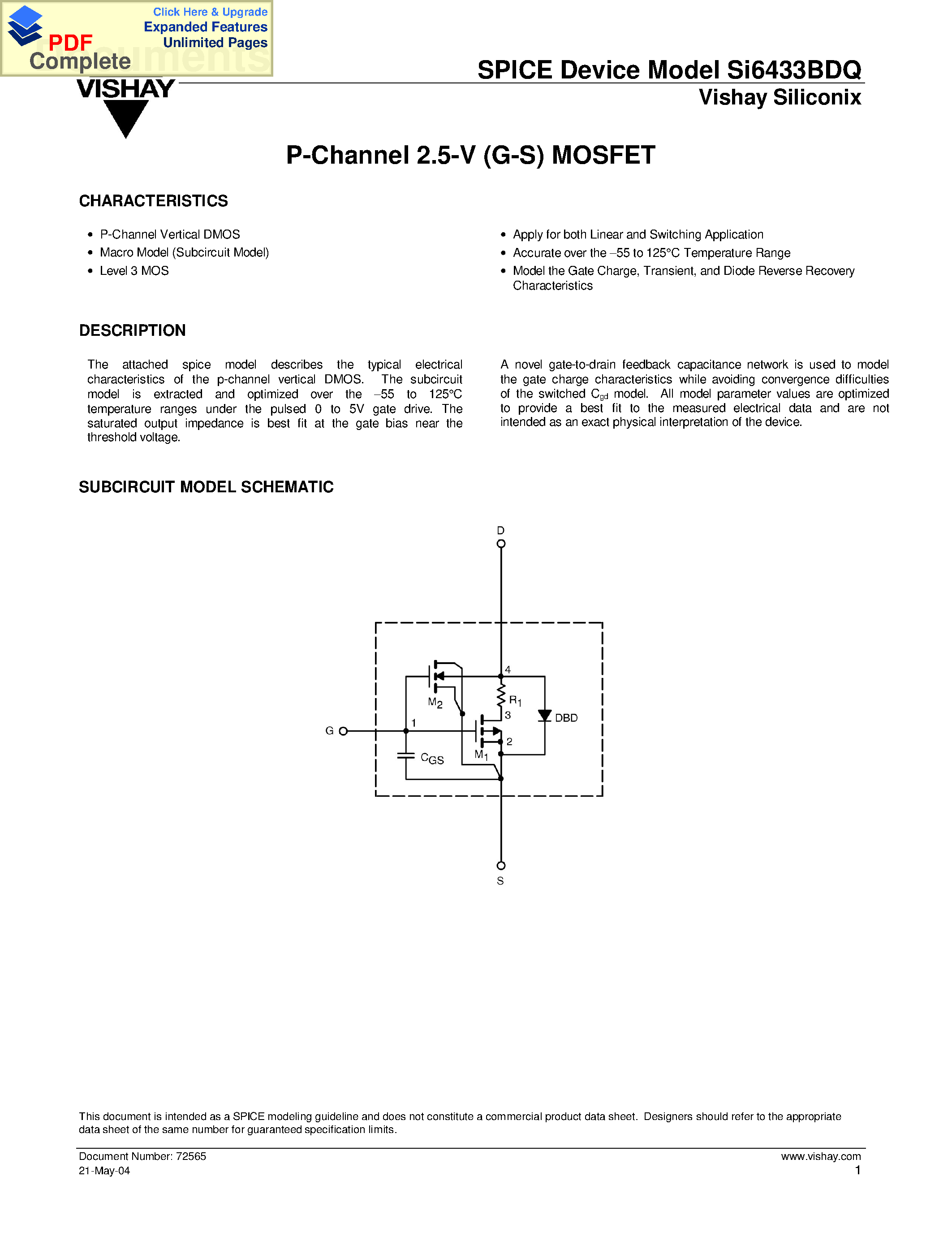 Datasheet SI6433BDQ - P-Channel 2.5-V (G-S) MOSFET page 1