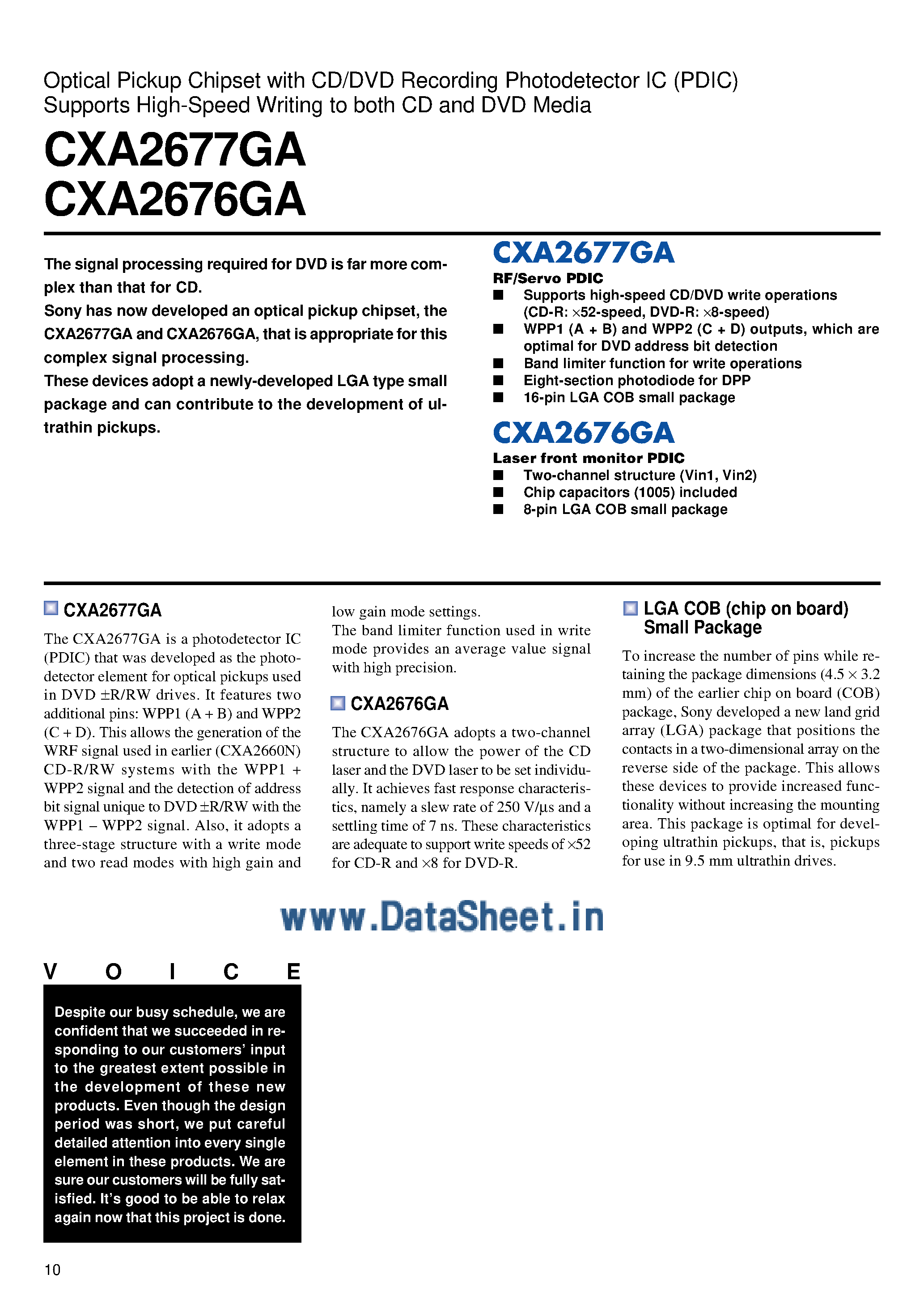 Даташит CXA2676GA - (CXA2676GA / CXA2677GA) Optical Pickup Chipset страница 1