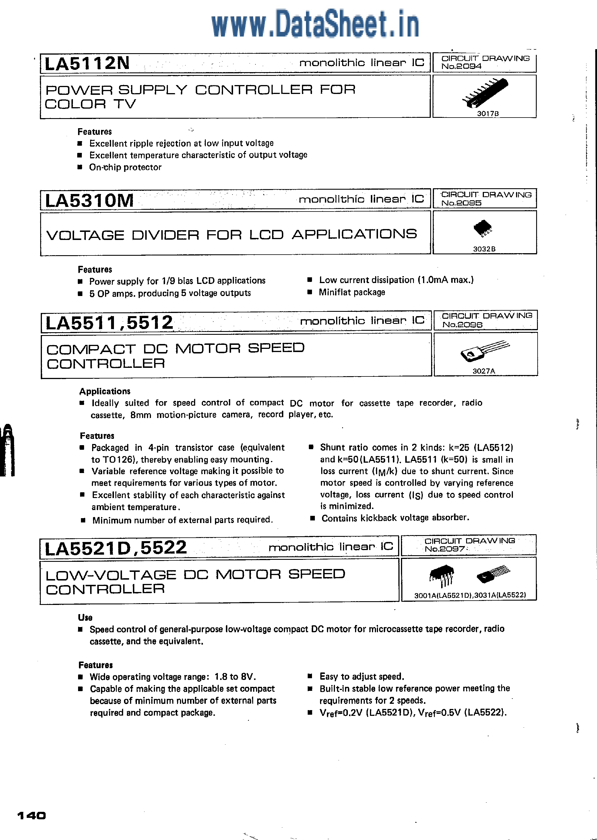 Даташит LA5511 - (LA5511 / LA5512) Compact DC Motor Speed Controller страница 1