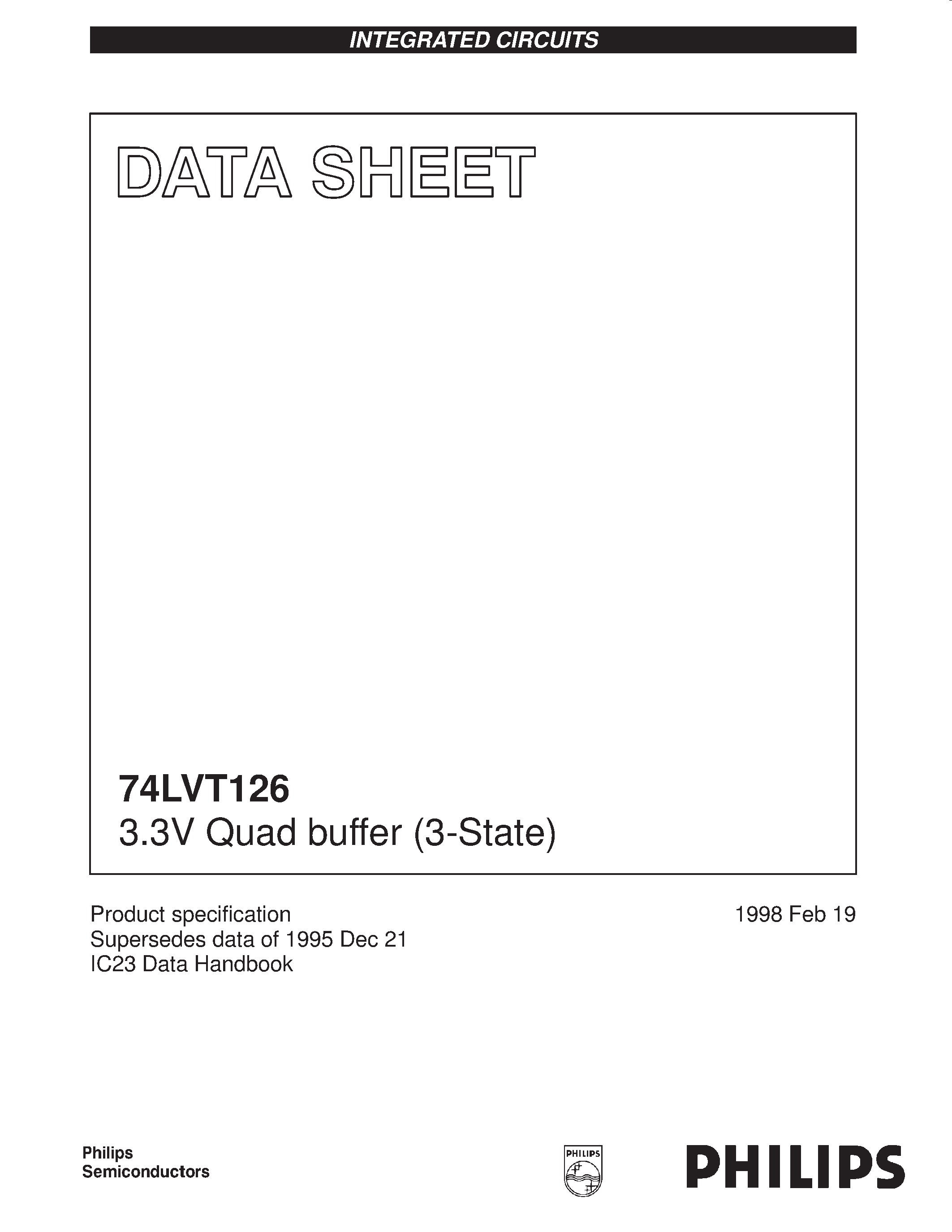Даташит 74LVT126 - 3.3V Quad buffer 3-State страница 1