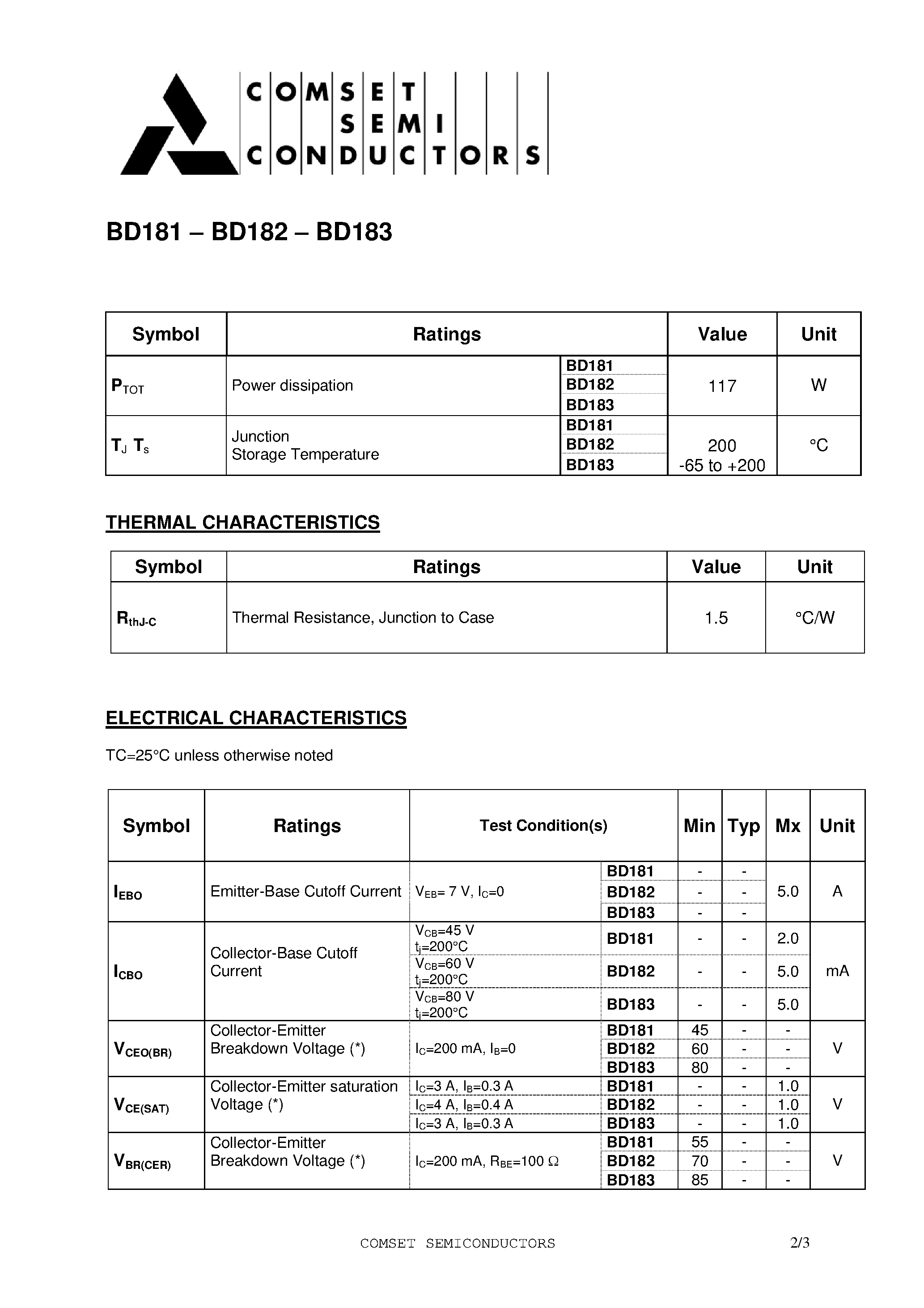 Datasheet BD181 - (BD181 - BD183) NPN Silicon Transistor / Power Liner and Switching Applications page 2