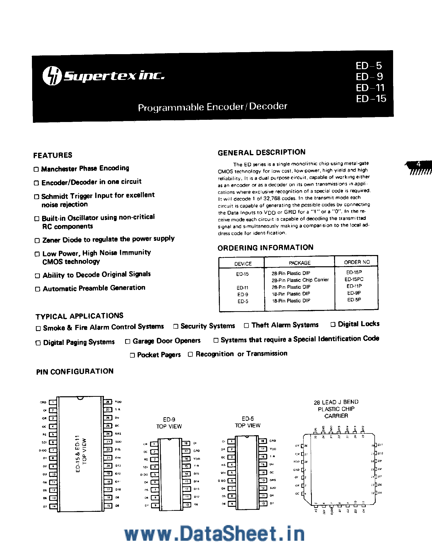 Datasheet ED-5 - (ED-5 - ED-15) Programmable Encoder / Decoder page 1