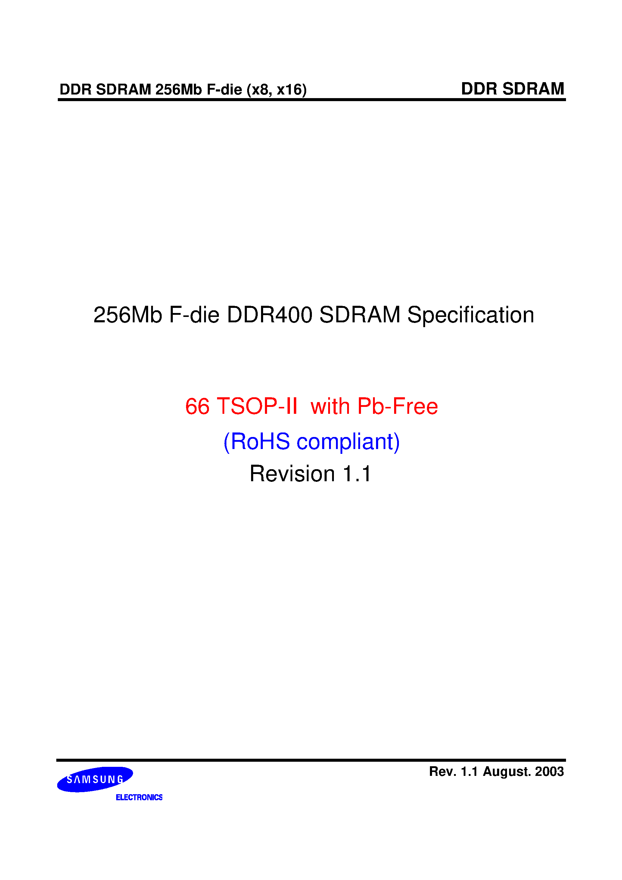 Даташит K4H560838F-UCC4 - 256Mb F-die DDR400 SDRAM Specification страница 1