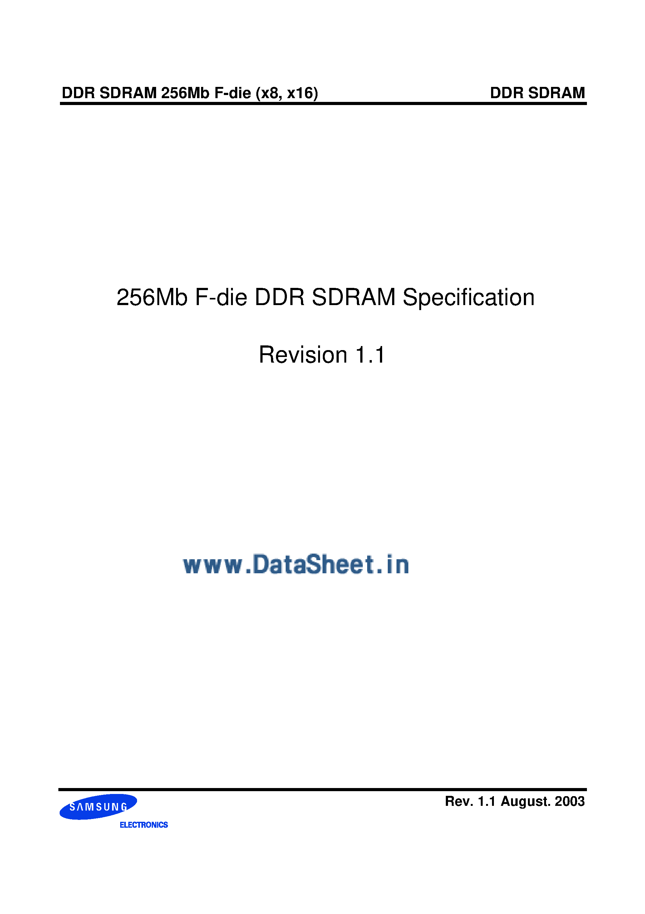 Datasheet K4H560838F-TC - DDR SDRAM 256Mb F-die page 1