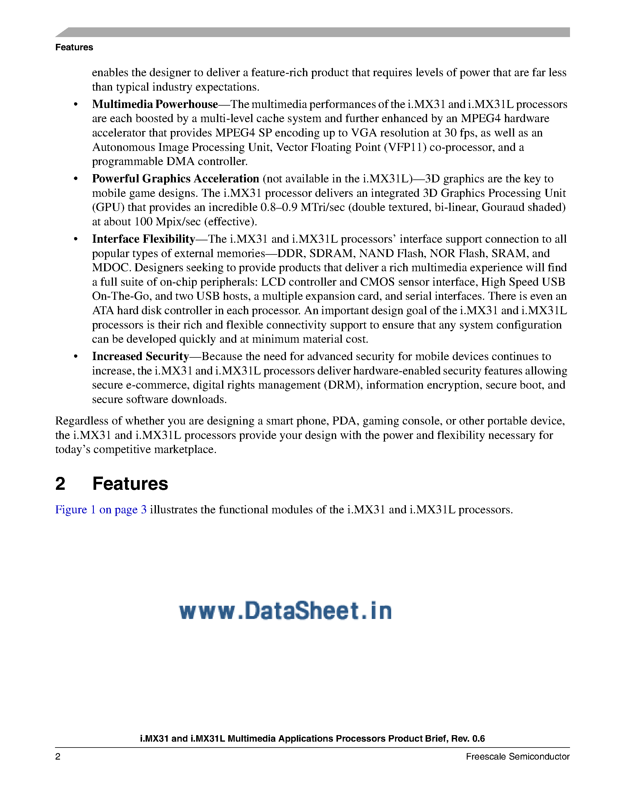Datasheet I.MX31 - Multimedia Applications Processors page 2