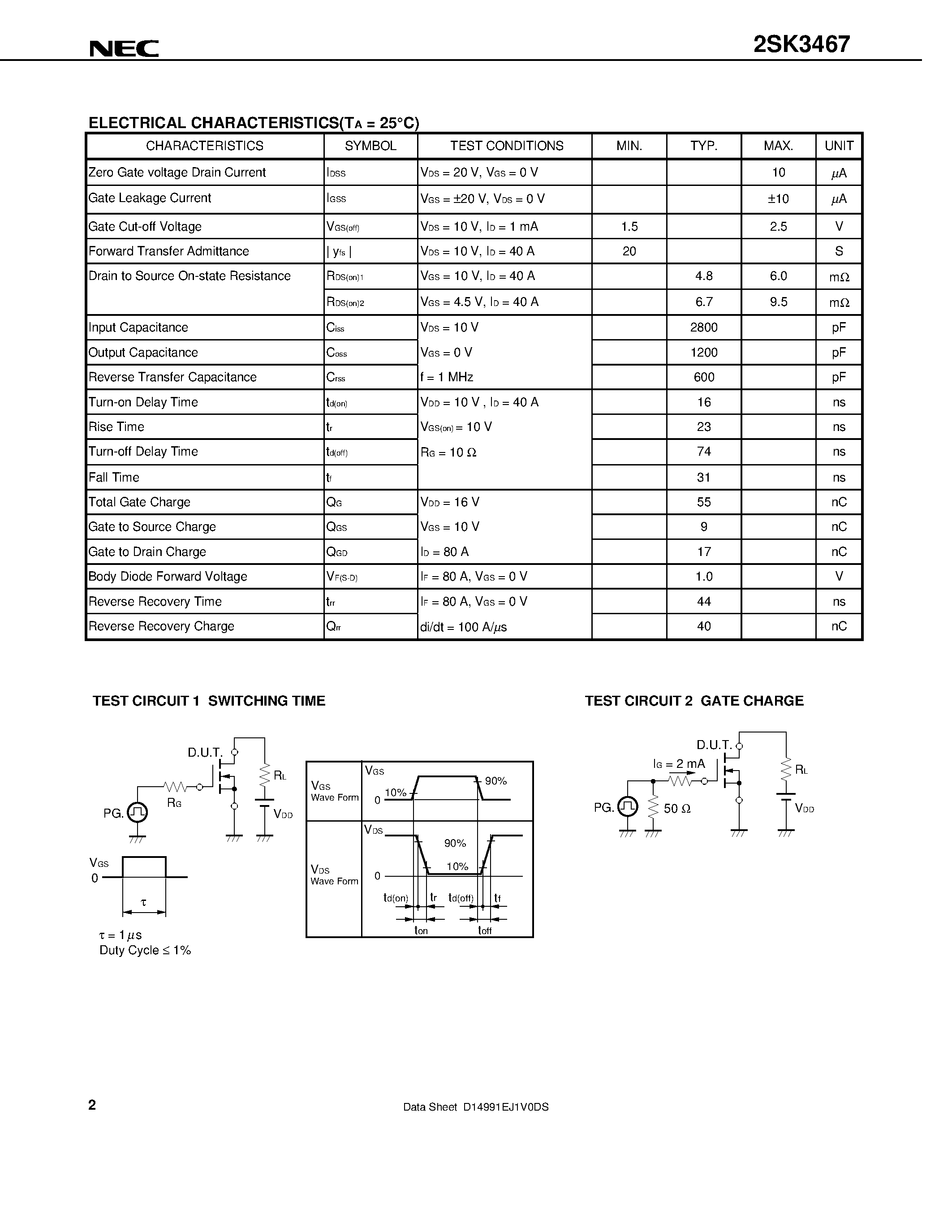 Datasheet 2SK3467 - SWITCHING N-CHANNEL POWER MOSFET INDUSTRIAL USE page 2