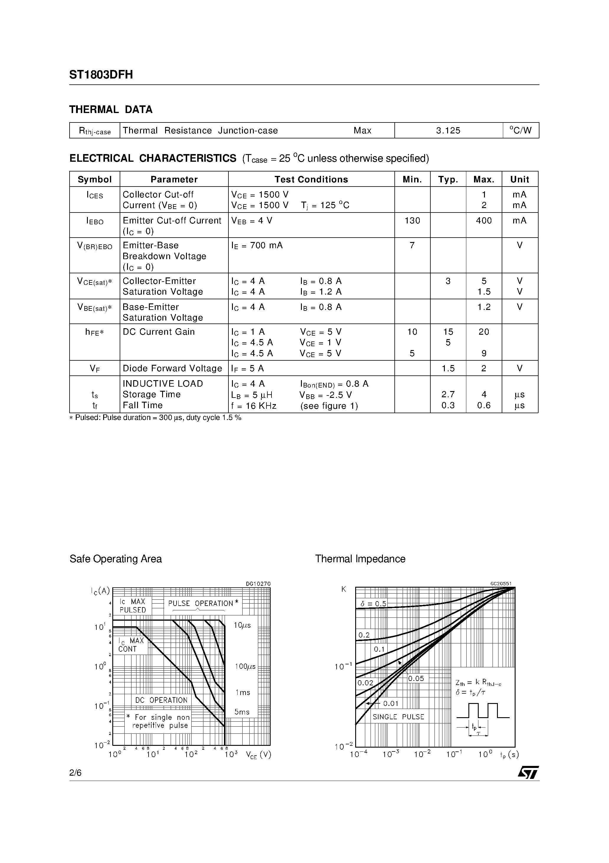 Datasheet ST1803DFH - HIGH VOLTAGE FAST-SWITCHING NPN POWER TRANSISTOR page 2
