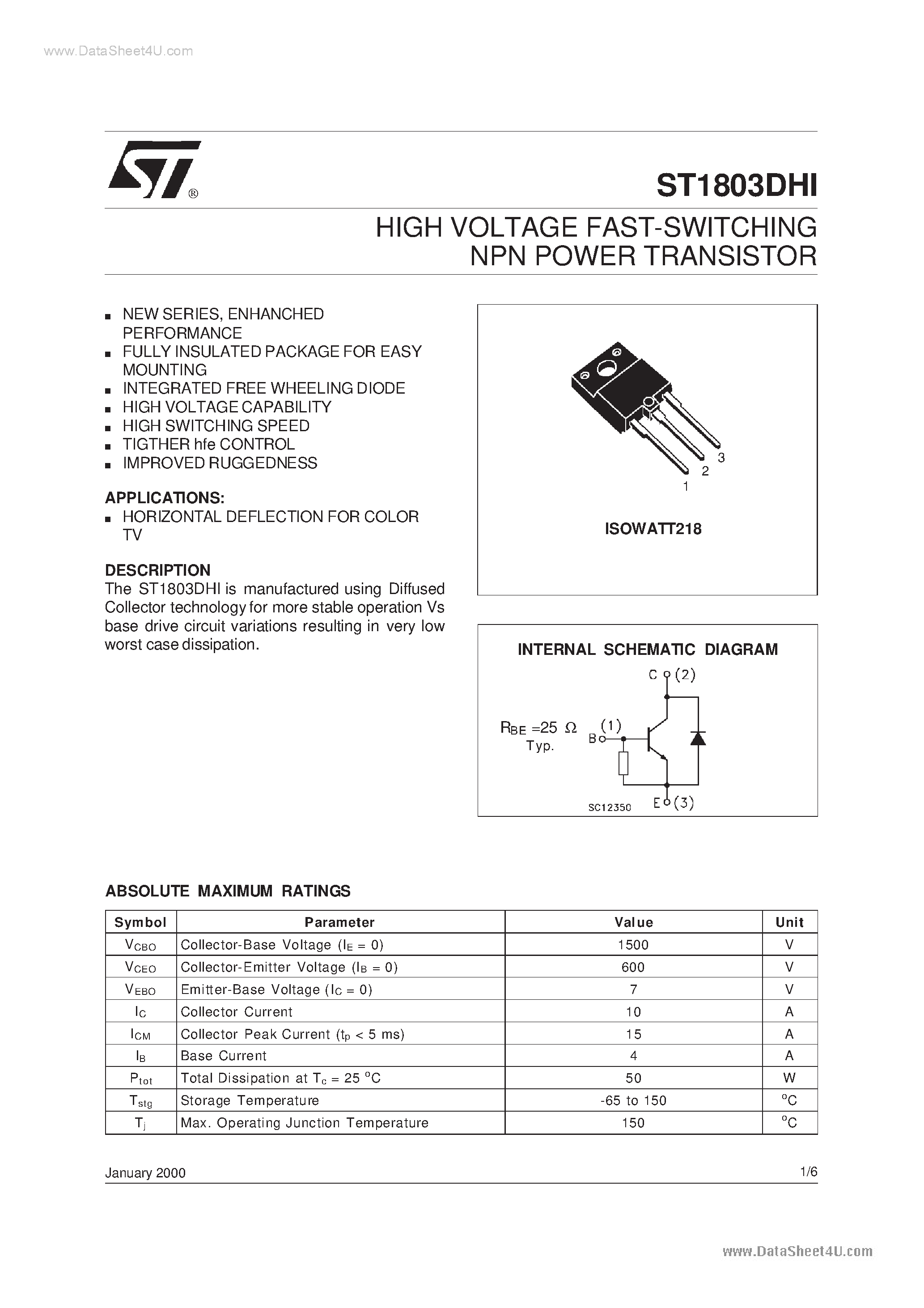 Datasheet 1803DH - Search ---> ST1803DH page 1