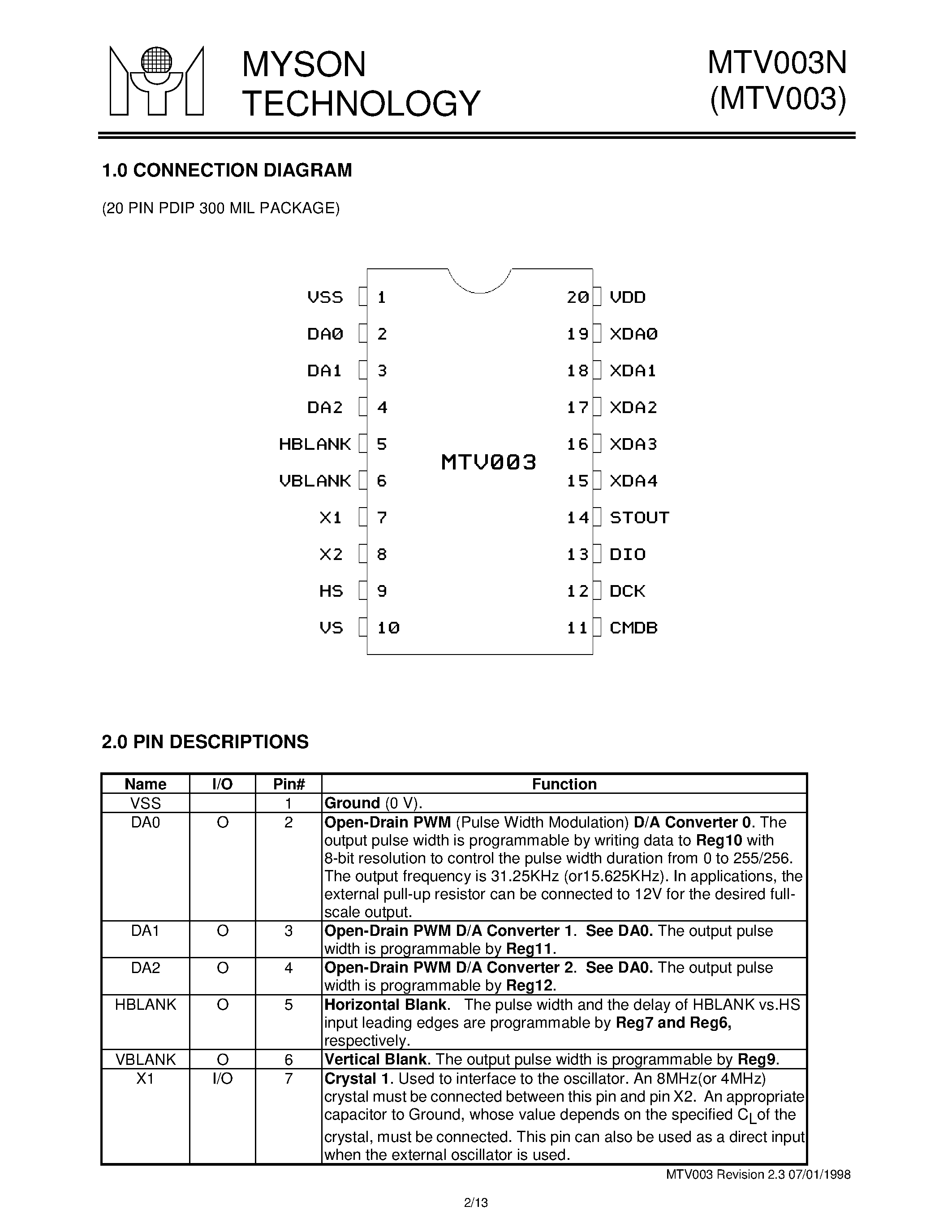 Datasheet MTV003 - Microprocessor Compatible Monitor Controller page 2