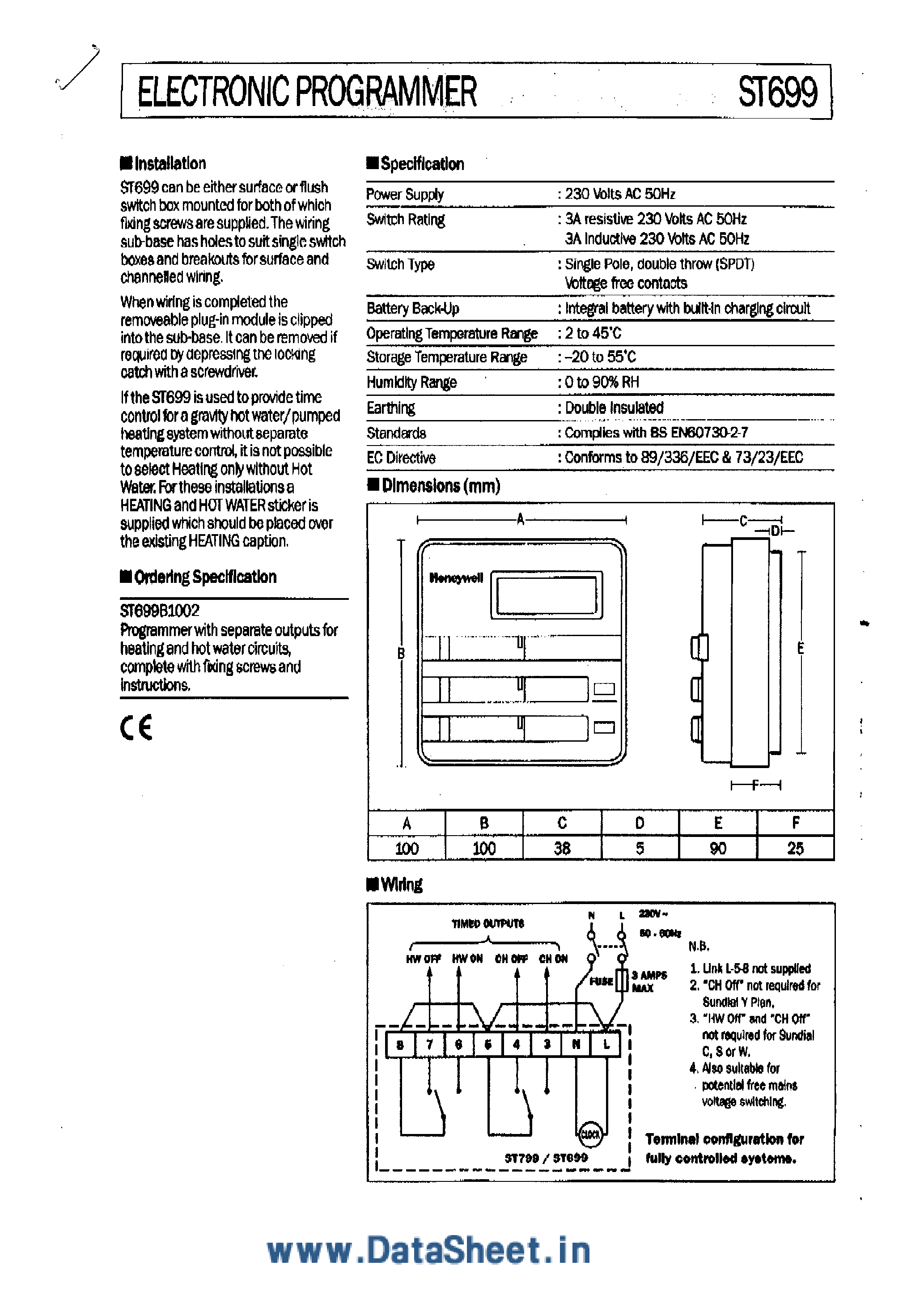 Datasheet ST699 - Controller Chronotherm page 2