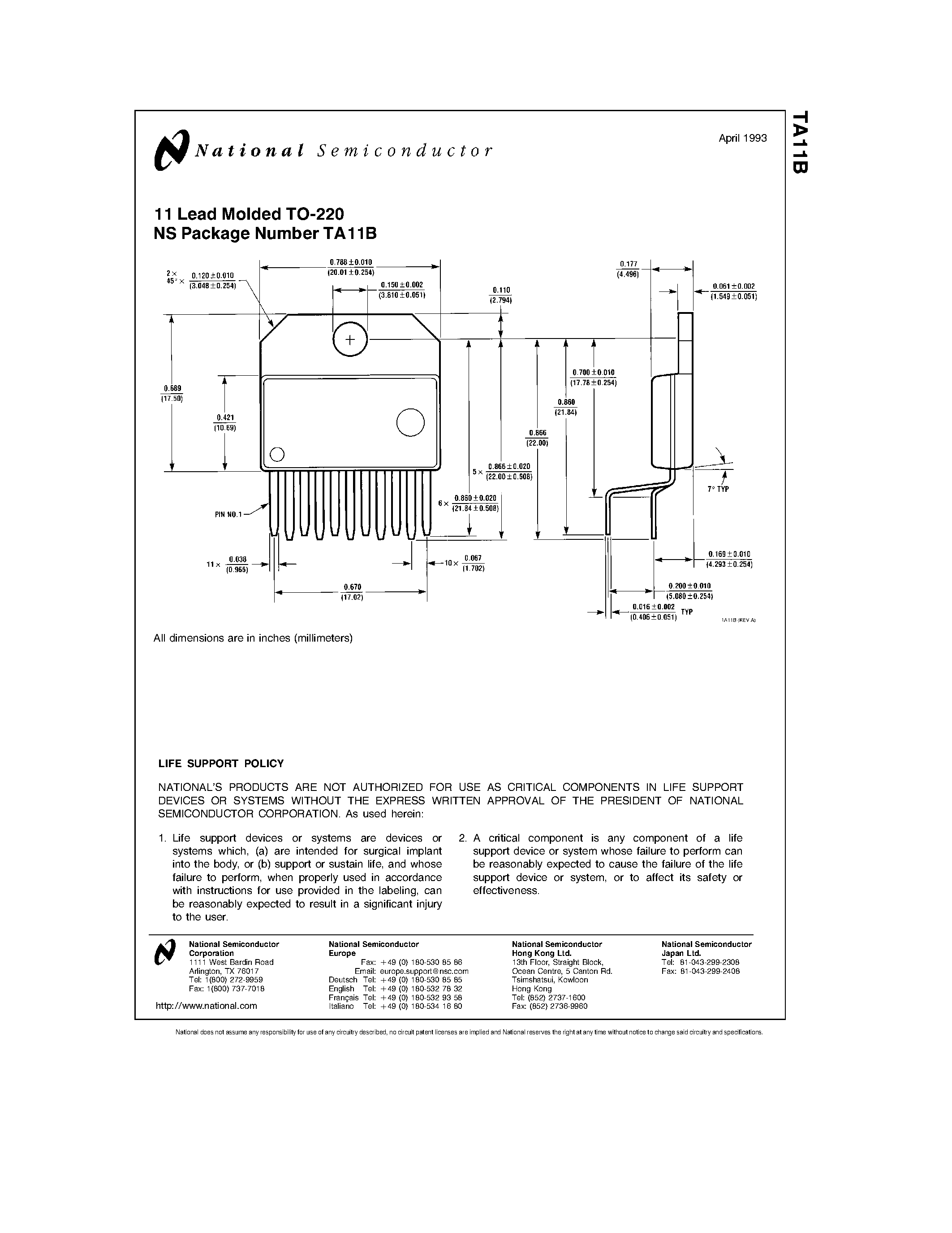 Datasheet TA11B - 11 Lead Molded TO-220 page 1