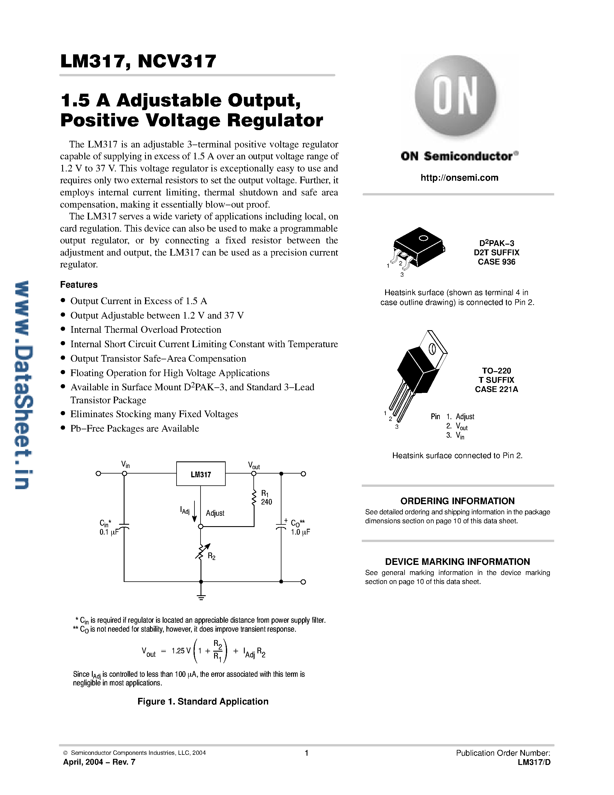 Datasheet LM317 - 3-Terminal Adjustable Regulator page 1