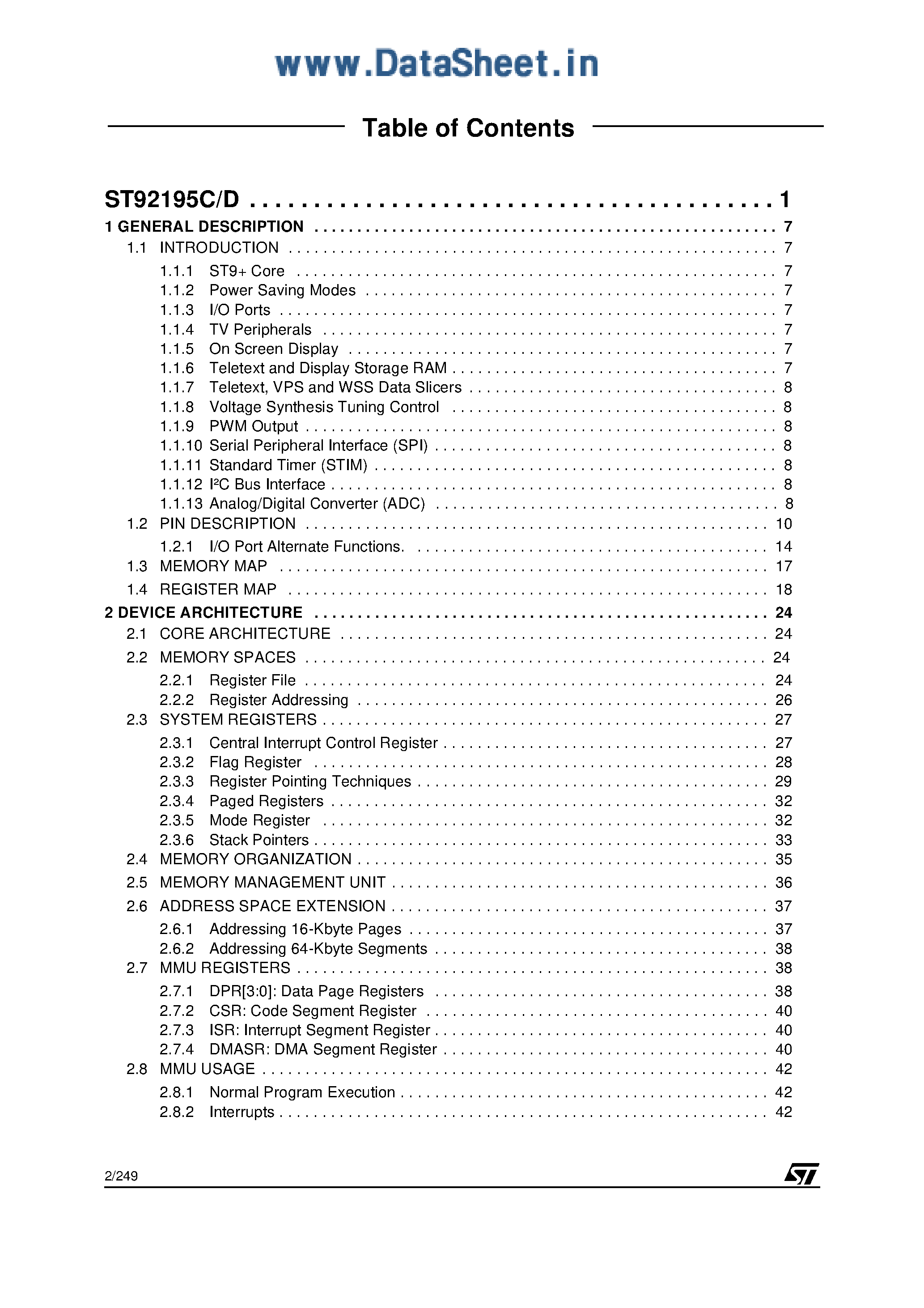 Datasheet ST92195C - (ST92195C/D) 48-96 Kbyte ROM HCMOS MCU page 2