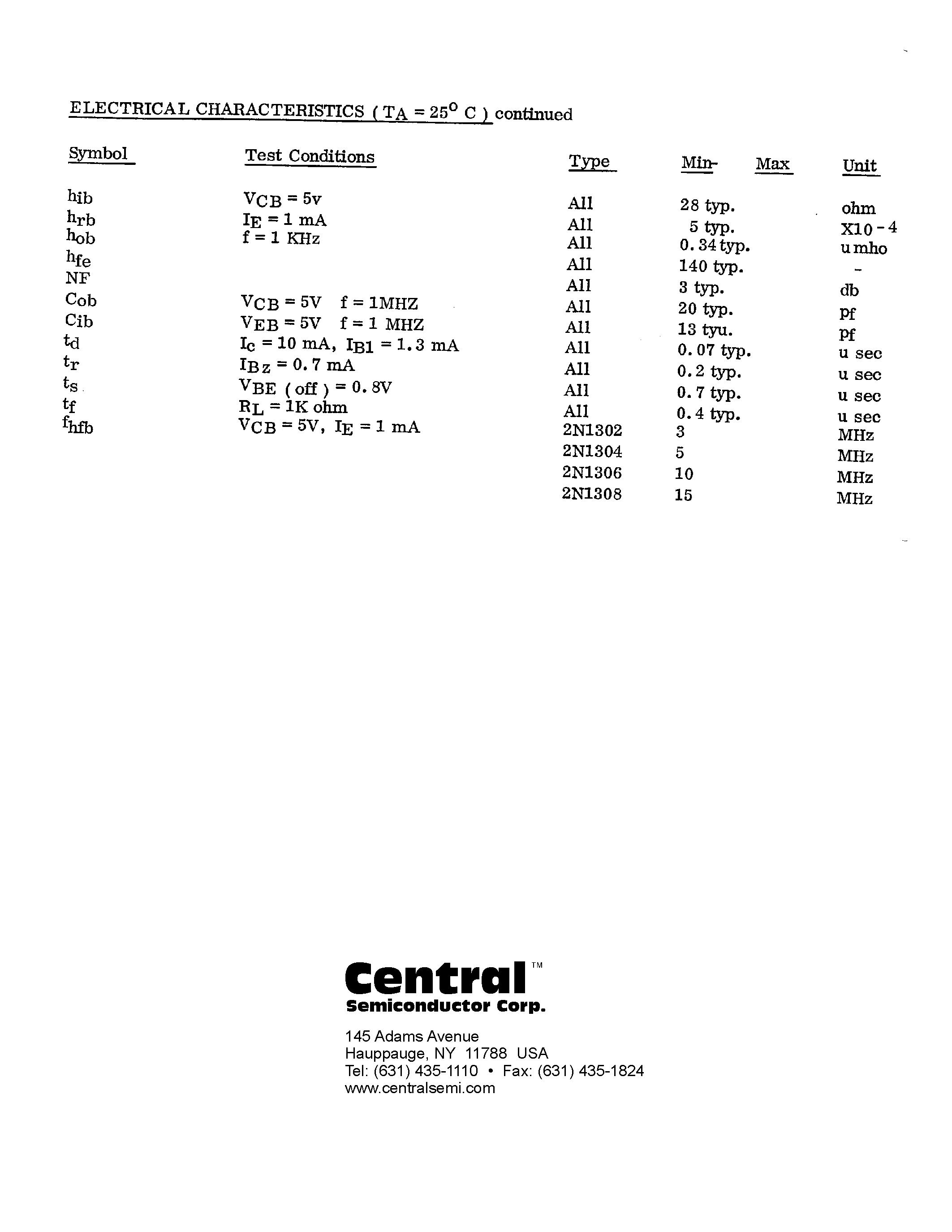 Datasheet 2N1302 - (2N1302/4/6/8) NPN Germantum Transistor page 2