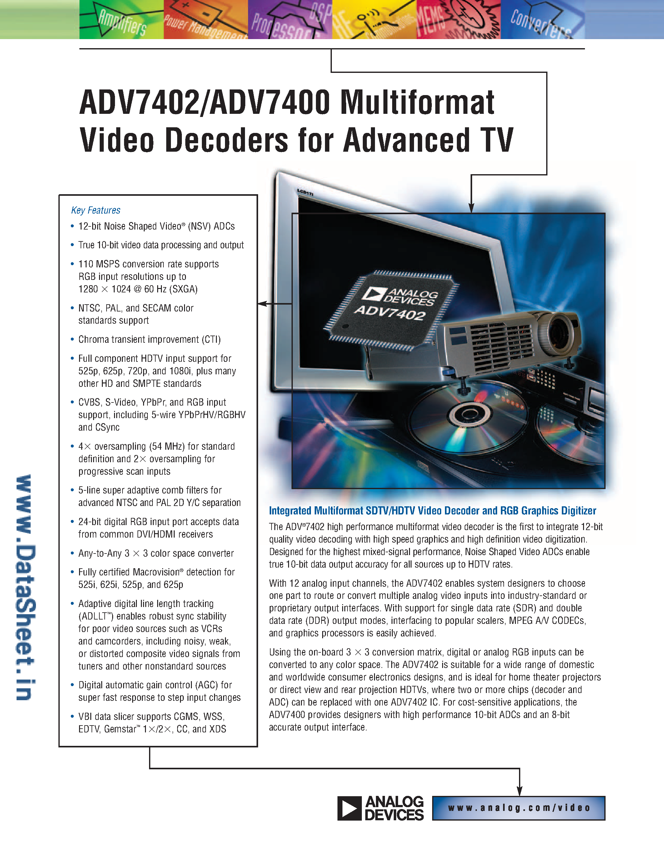 Даташит ADV7400 - (ADV7402 / ADV7400) Multiformat Video Decoders for Advanced TV страница 1