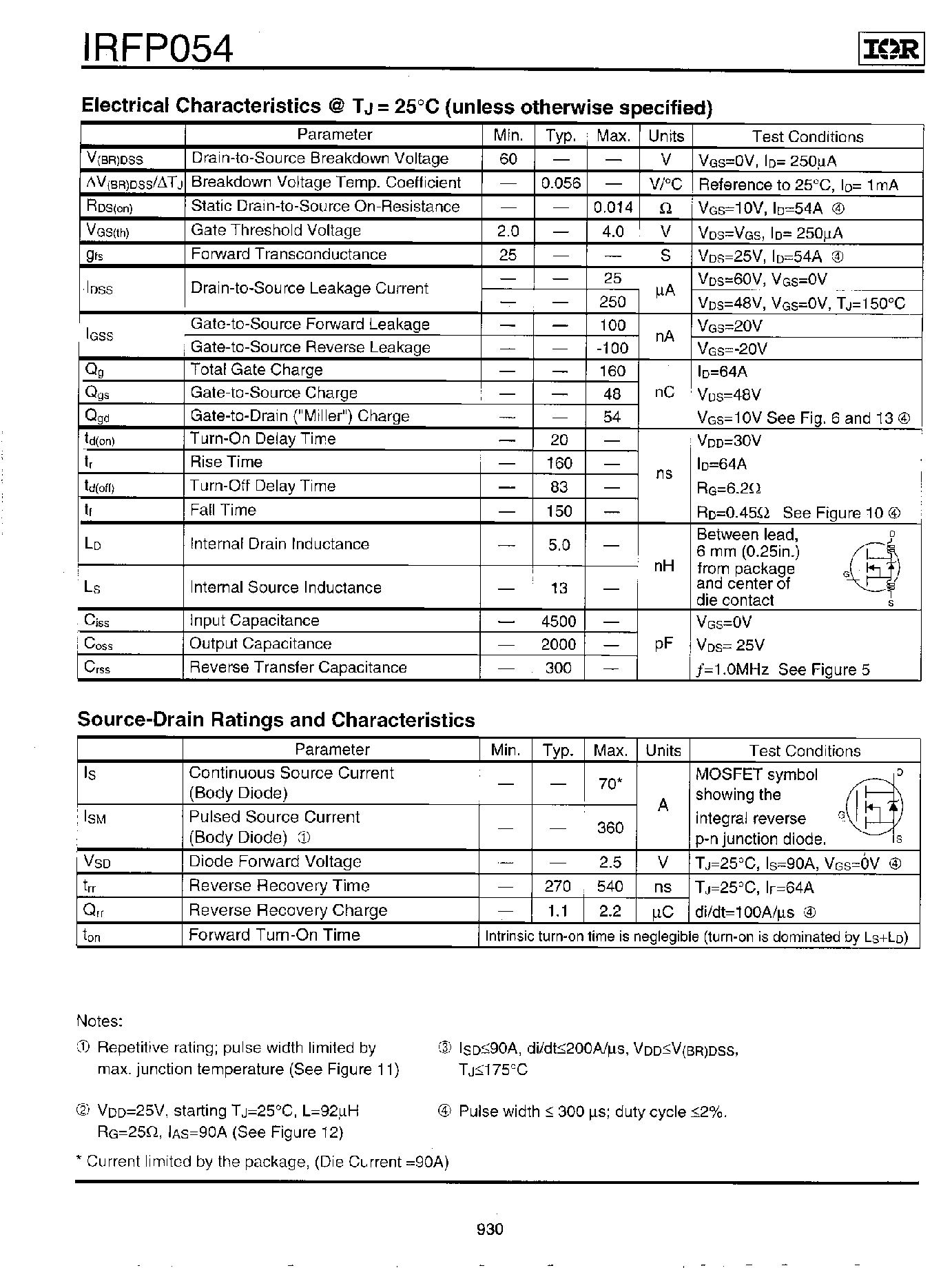 Datasheet IRFP054 - Power MOSFET page 2