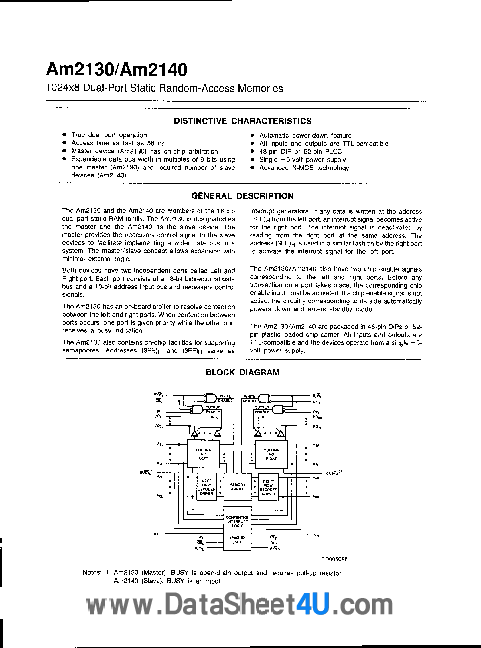 Datasheet AM2130 - (AM2130 / AM2140) 1024 x 8 Dual Port SRAM page 1
